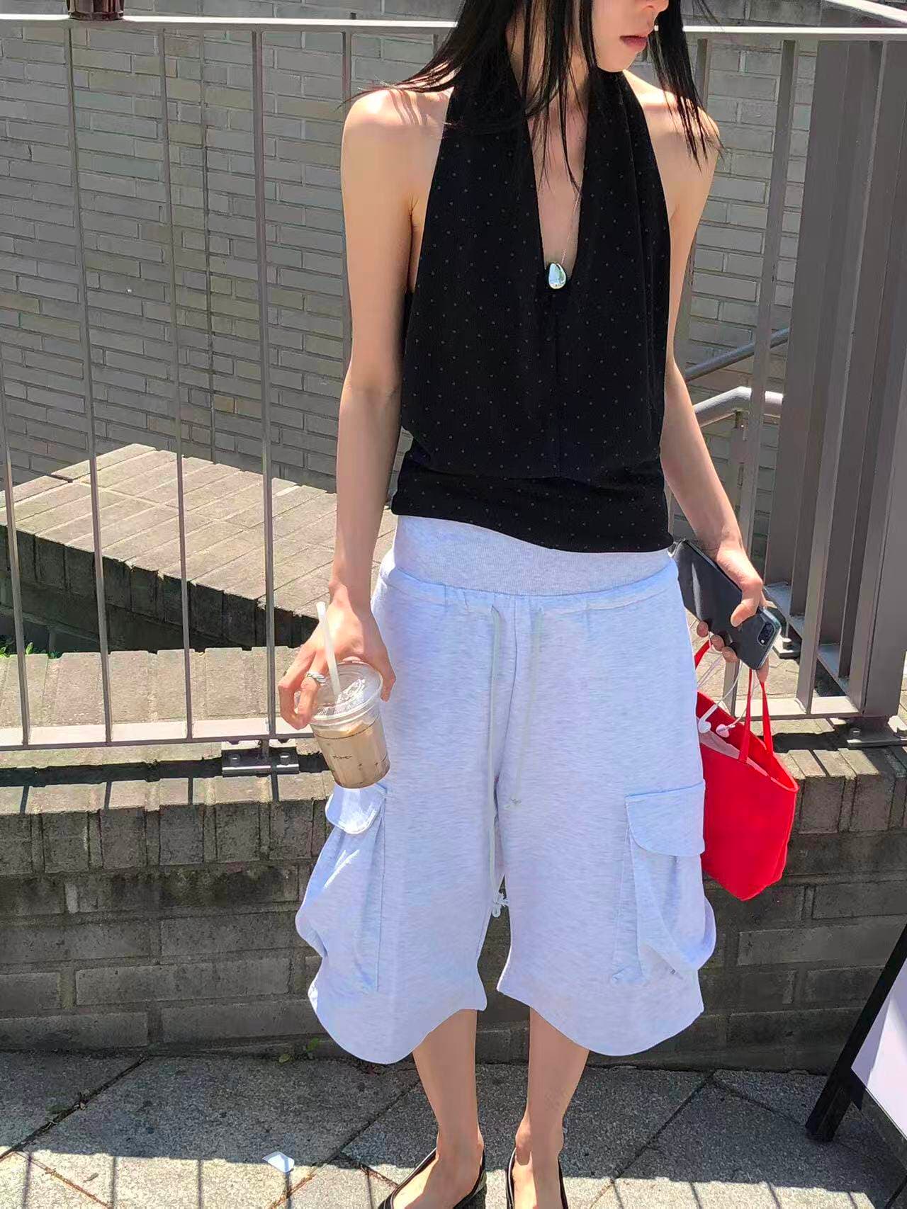 재고 있음 와이드 허리 펌프 로프 주머니 워크웨어 반바지 상세 이미지 4