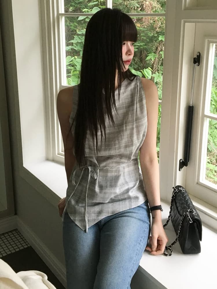 허리 수축 체크무늬 조끼 자이언트 잘 생긴 한 부서 품격 디자인 센스 핫걸 맨위