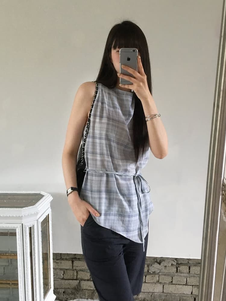 허리 수축 체크무늬 조끼 자이언트 잘 생긴 한 부서 품격 디자인 센스 핫걸 맨위 이미지 3