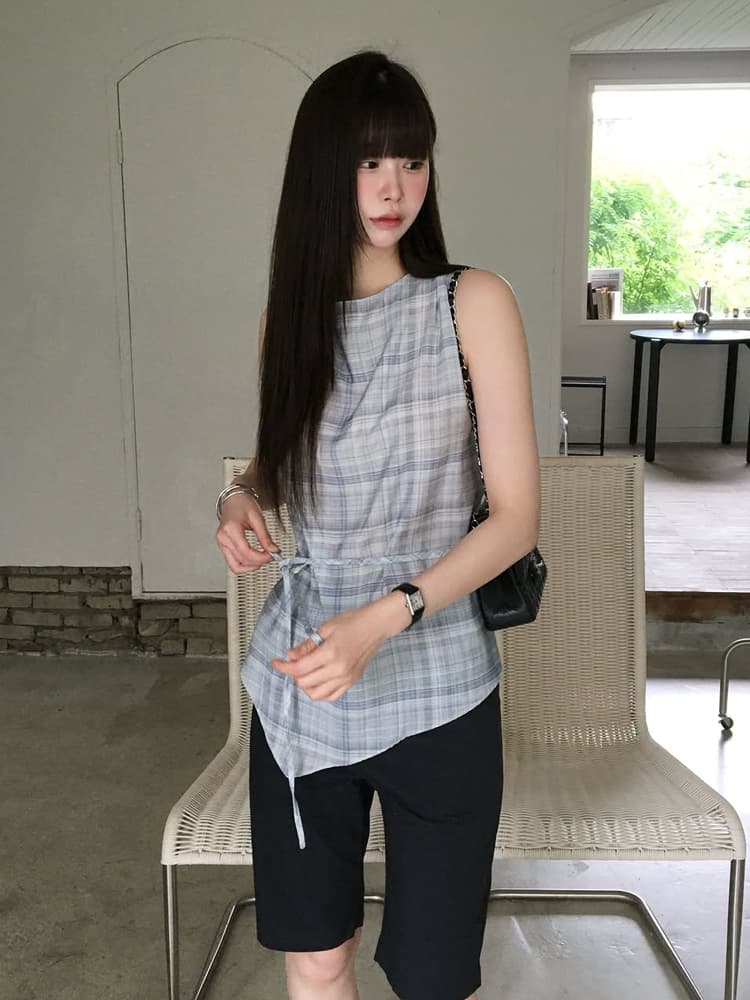 허리 수축 체크무늬 조끼 자이언트 잘 생긴 한 부서 품격 디자인 센스 핫걸 맨위 이미지 2