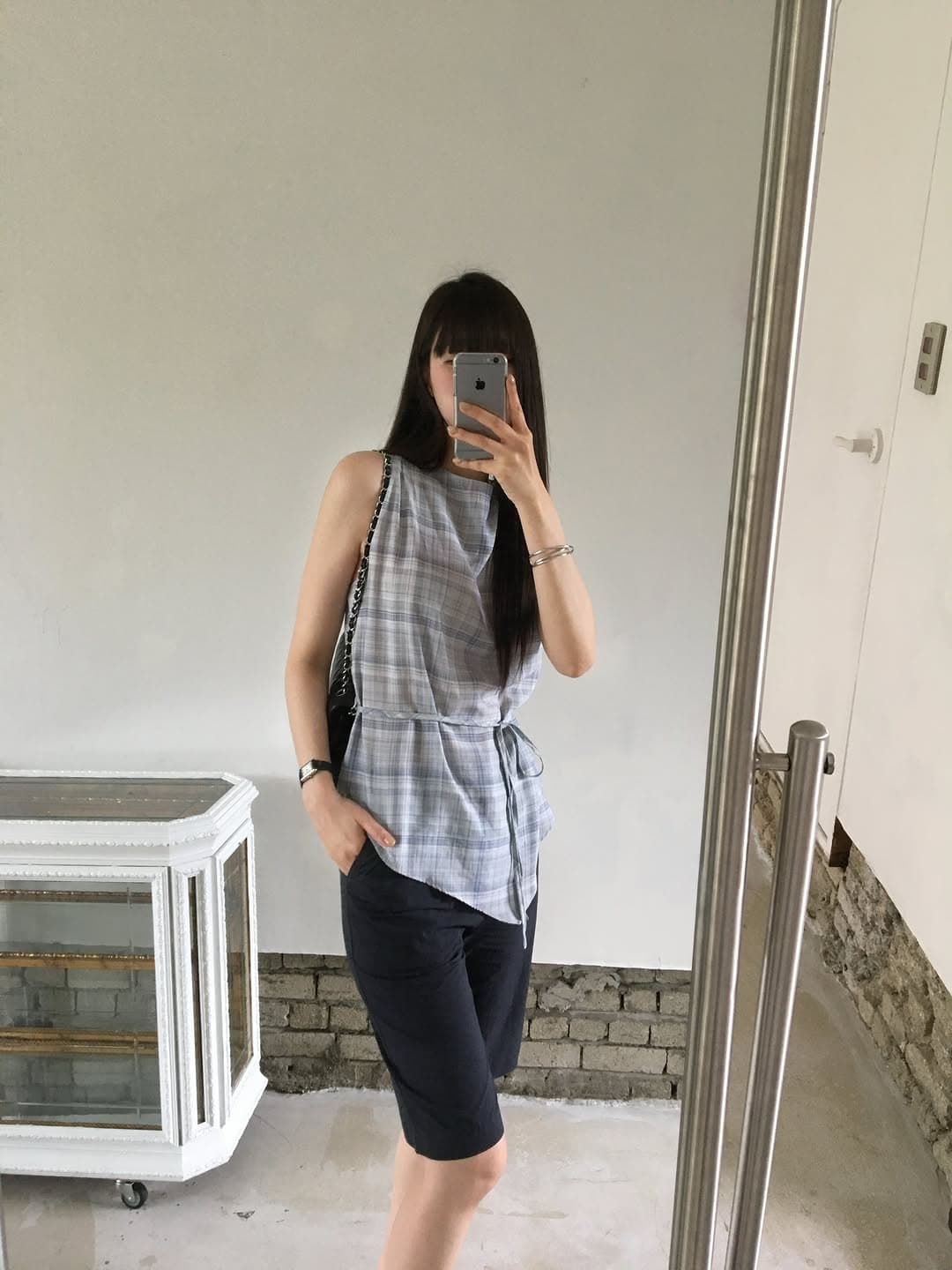 허리 수축 체크무늬 조끼 자이언트 잘 생긴 한 부서 품격 디자인 센스 핫걸 맨위 상세 이미지 6