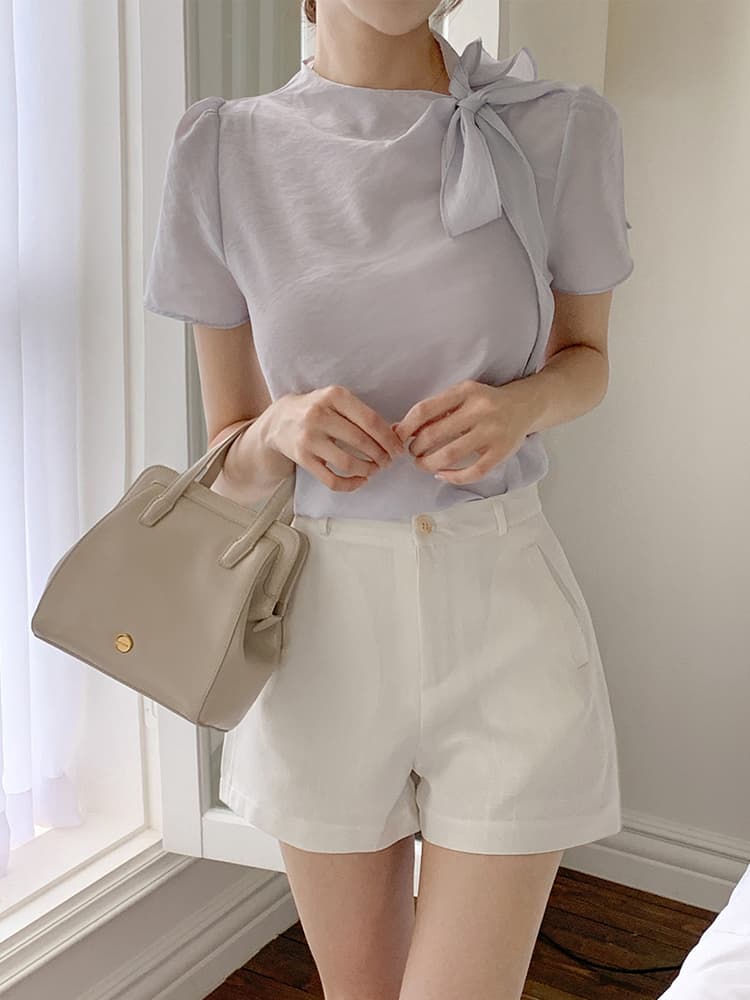 있음 선적 여름 한 부서 부드러운 품격 칼라 나비 넥타이 반팔 셔츠