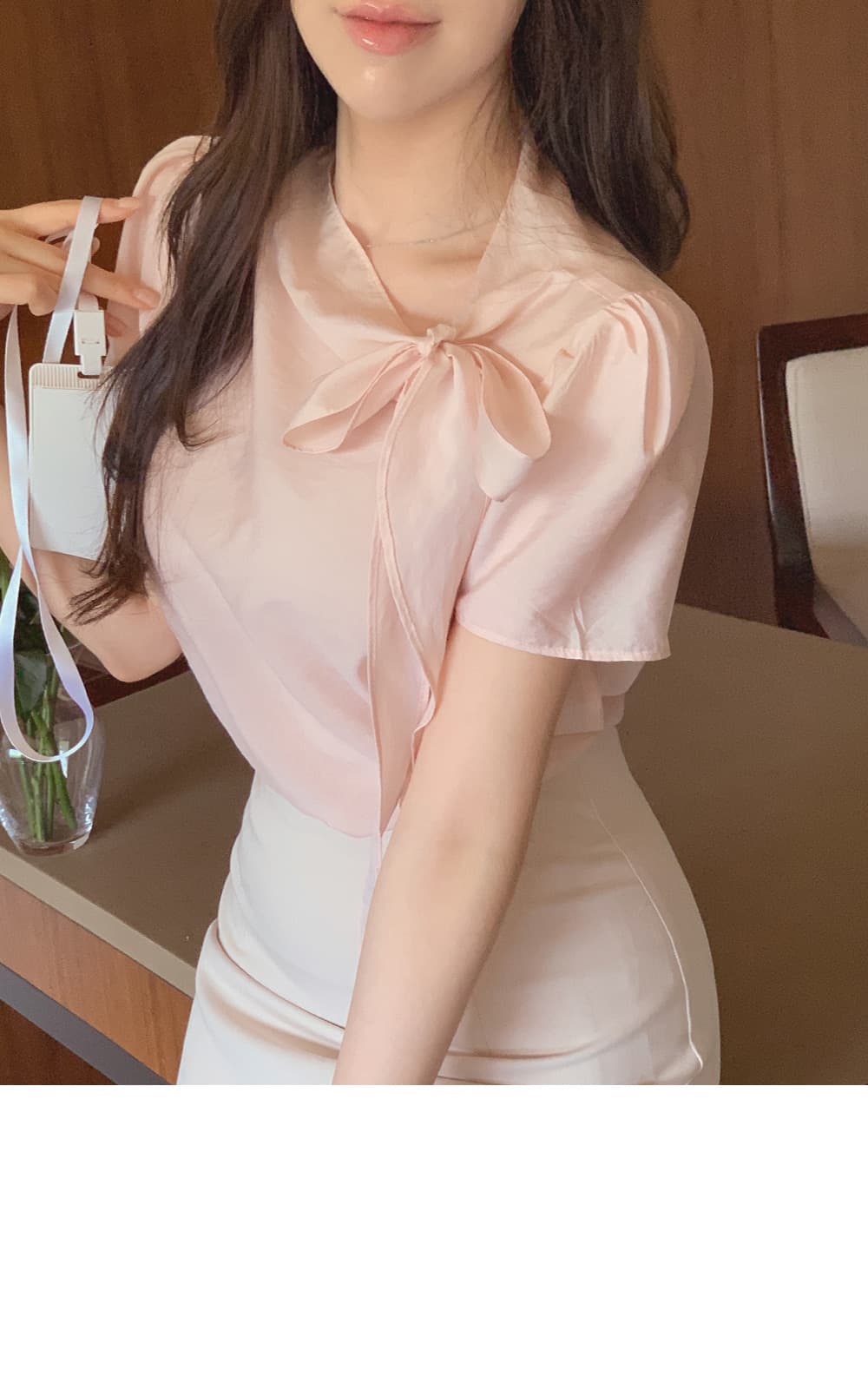 있음 선적 여름 한 부서 부드러운 품격 칼라 나비 넥타이 반팔 셔츠 상세 이미지 9