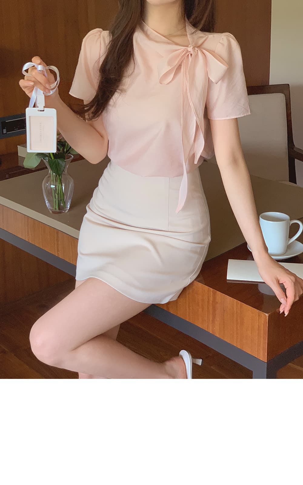 있음 선적 여름 한 부서 부드러운 품격 칼라 나비 넥타이 반팔 셔츠 상세 이미지 10