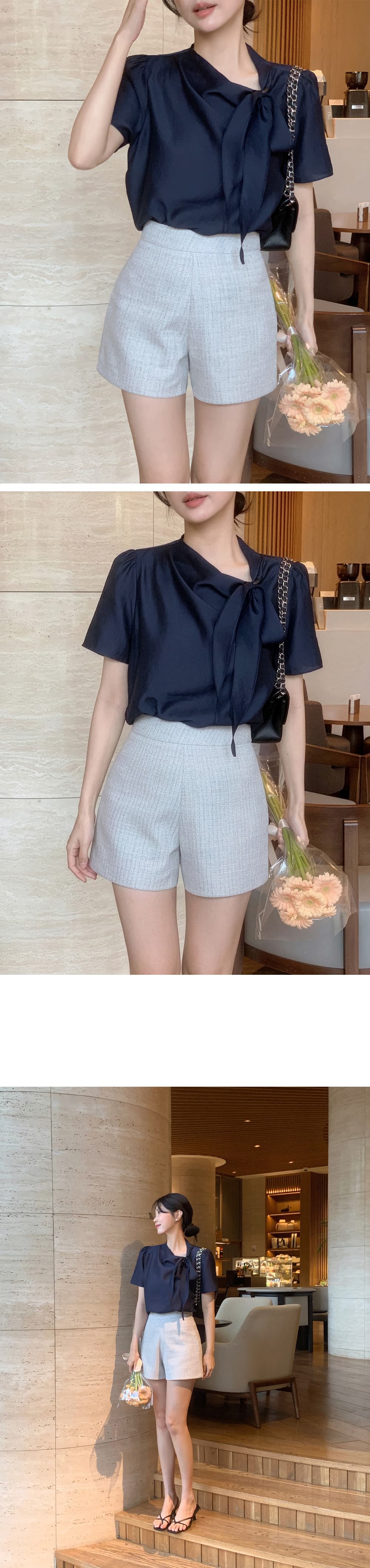 있음 선적 여름 한 부서 부드러운 품격 칼라 나비 넥타이 반팔 셔츠 상세 이미지 27