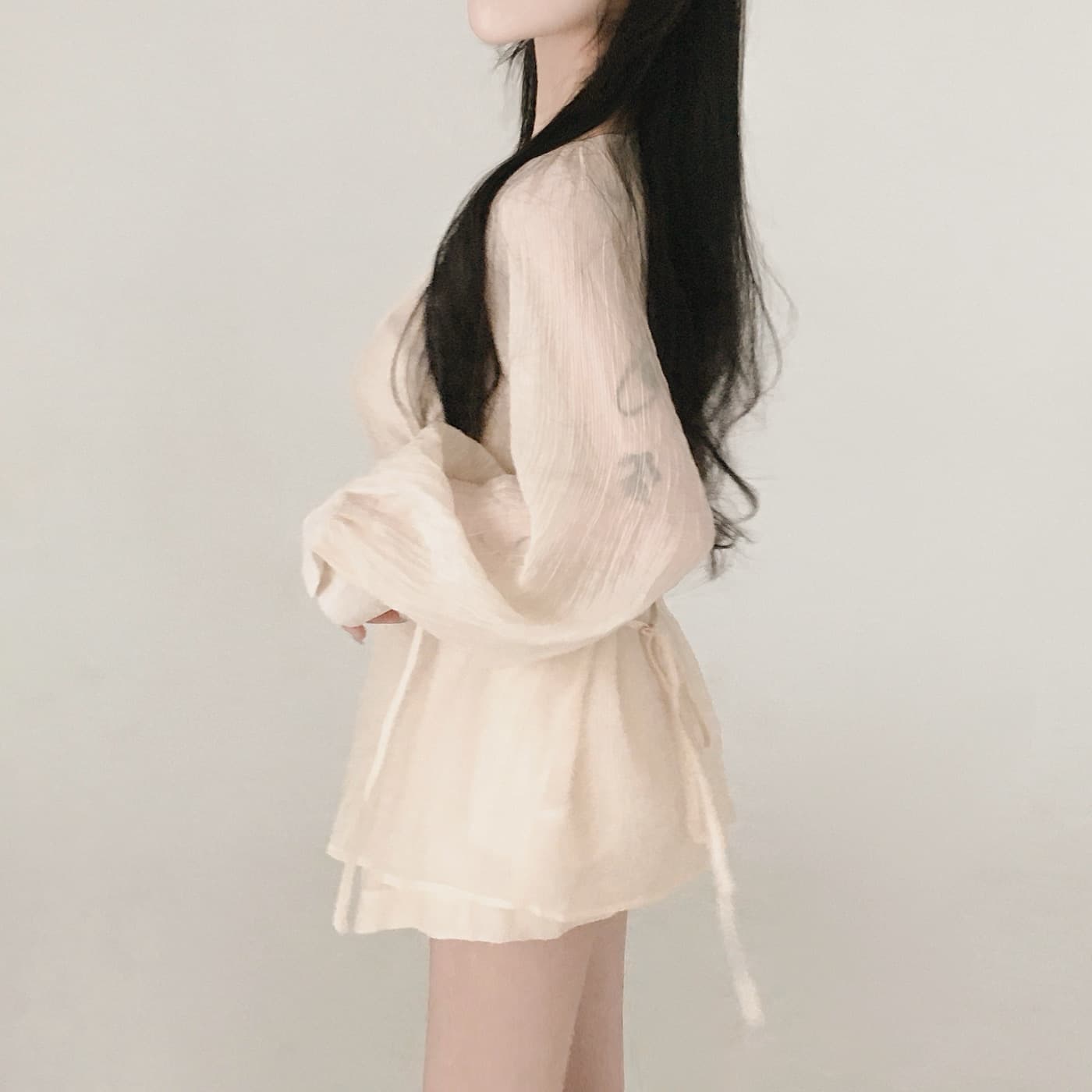 있음 선적 순수한 욕망 바람 고급 센스 작은 키 셔츠 맨위 반신 반바지 두 조각 세트 드레스 상세 이미지 18