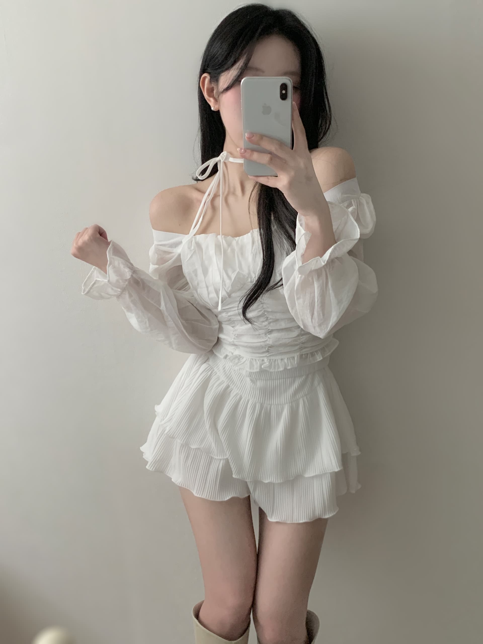 있음 선적 고대 조기 한 부서 부드러운 품격 주름 쉬폰 셔츠 상세 이미지 2