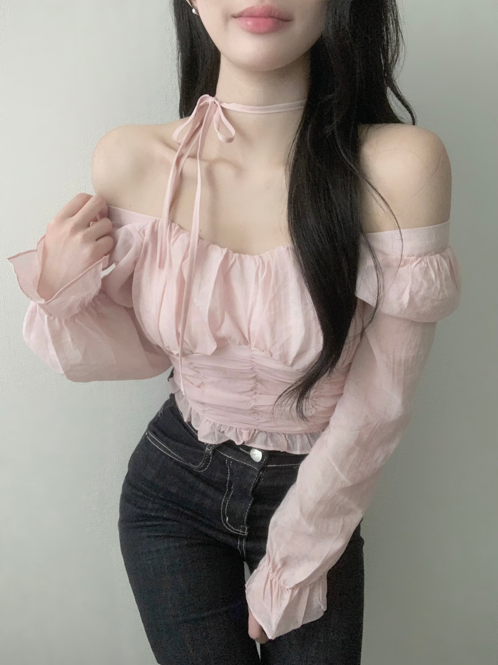 있음 선적 고대 조기 한 부서 부드러운 품격 주름 쉬폰 셔츠 상세 이미지 3