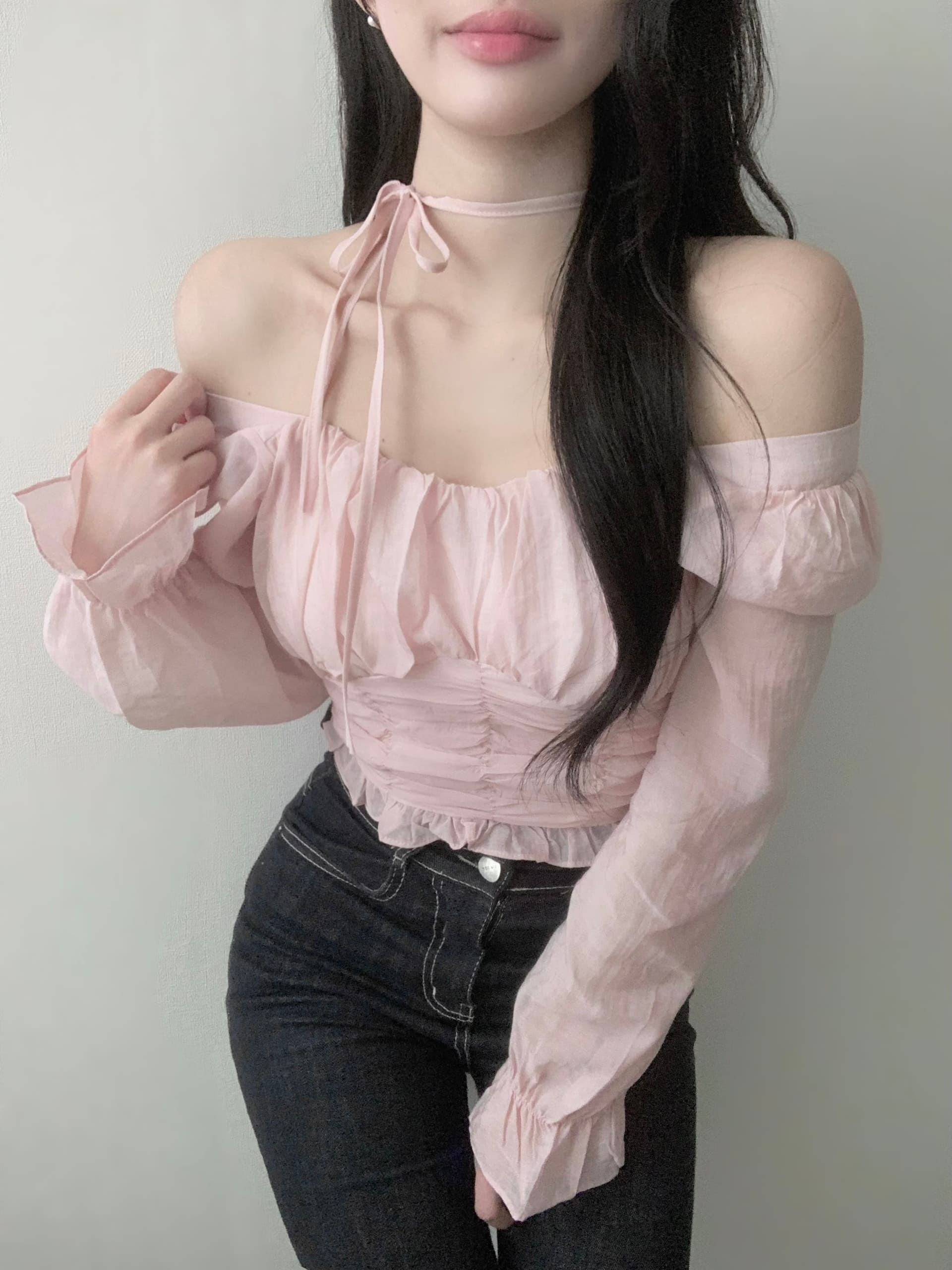 있음 선적 고대 조기 한 부서 부드러운 품격 주름 쉬폰 셔츠 상세 이미지 5