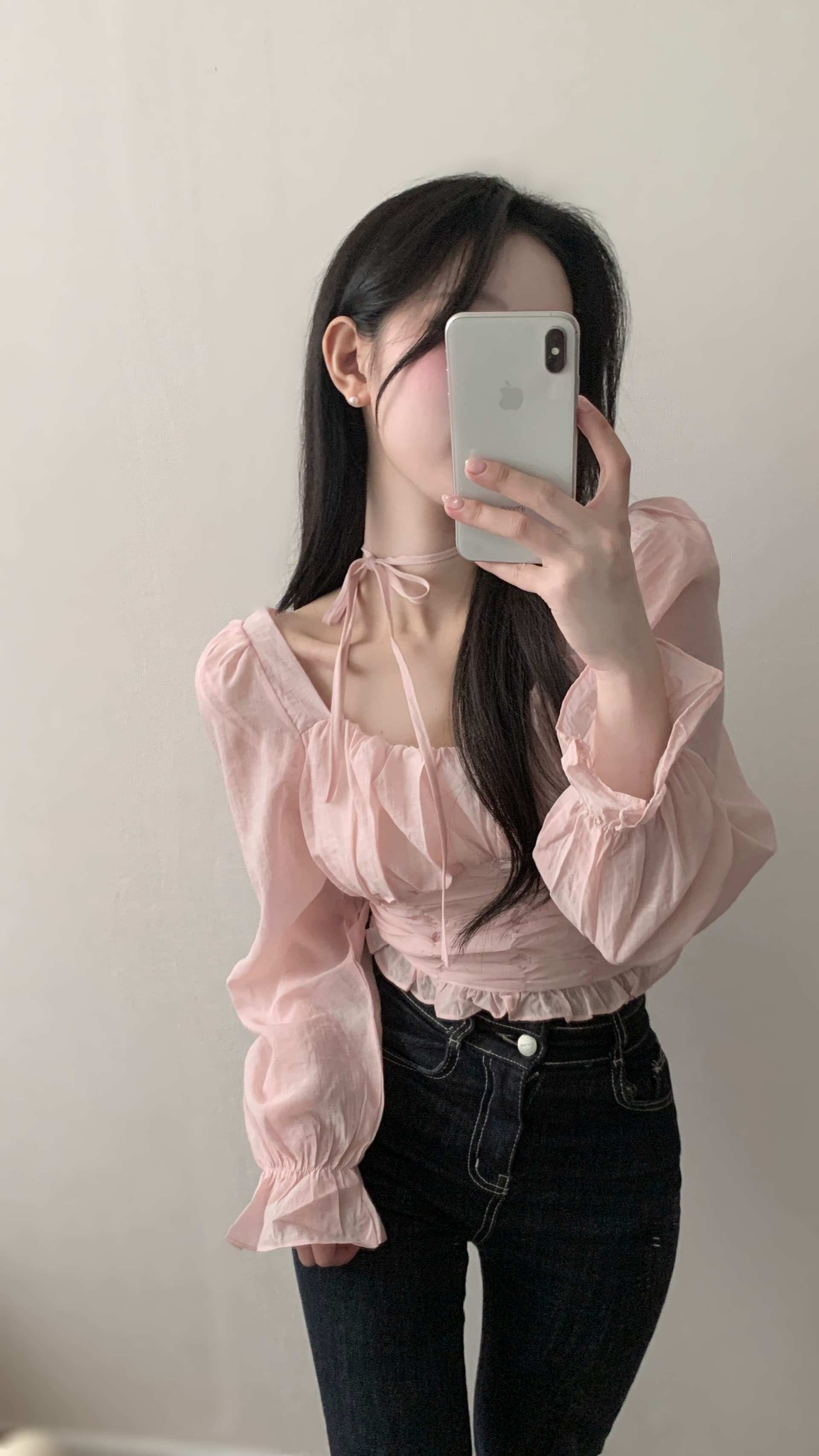 있음 선적 고대 조기 한 부서 부드러운 품격 주름 쉬폰 셔츠 상세 이미지 6