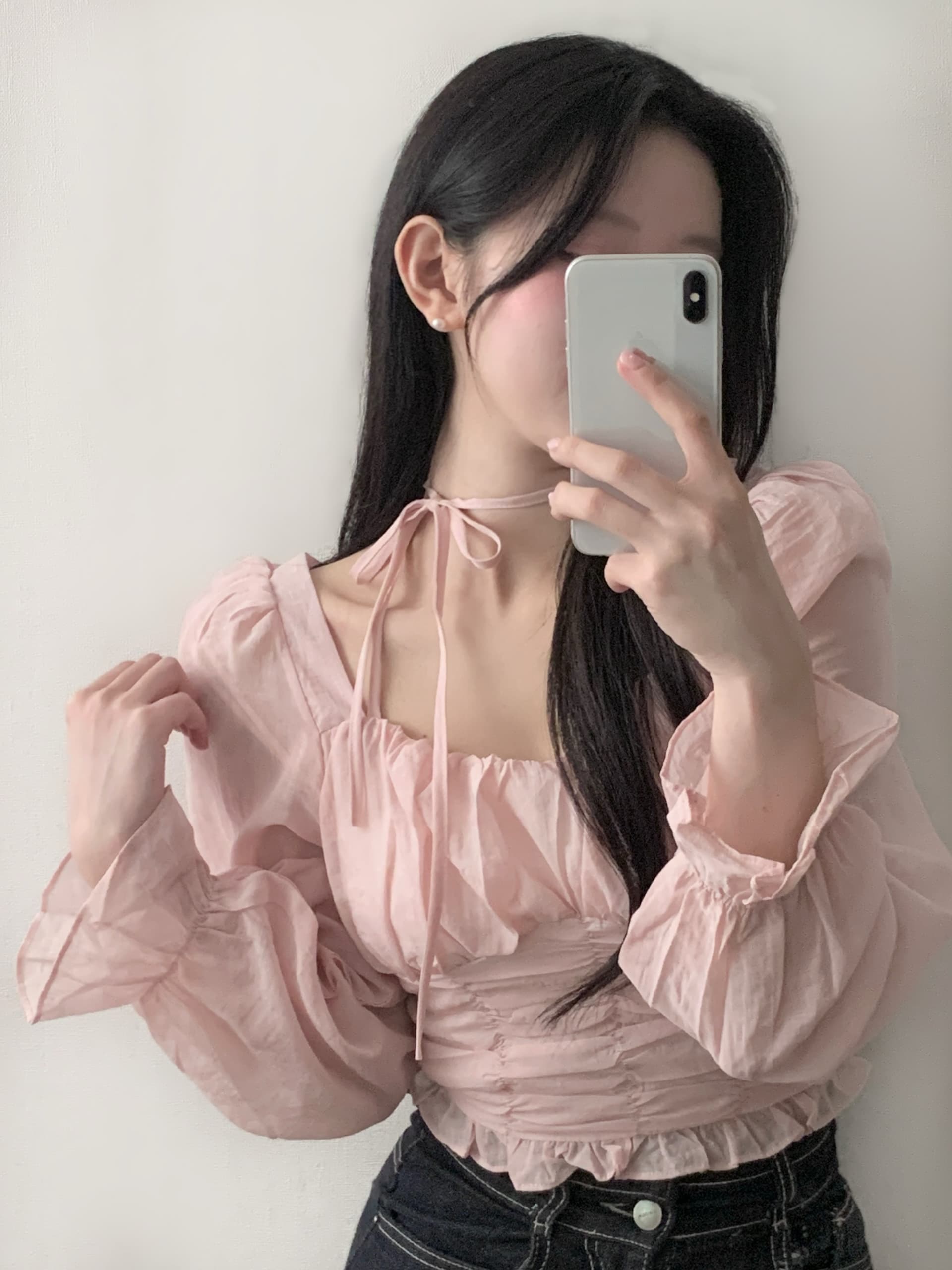 있음 선적 고대 조기 한 부서 부드러운 품격 주름 쉬폰 셔츠 상세 이미지 7