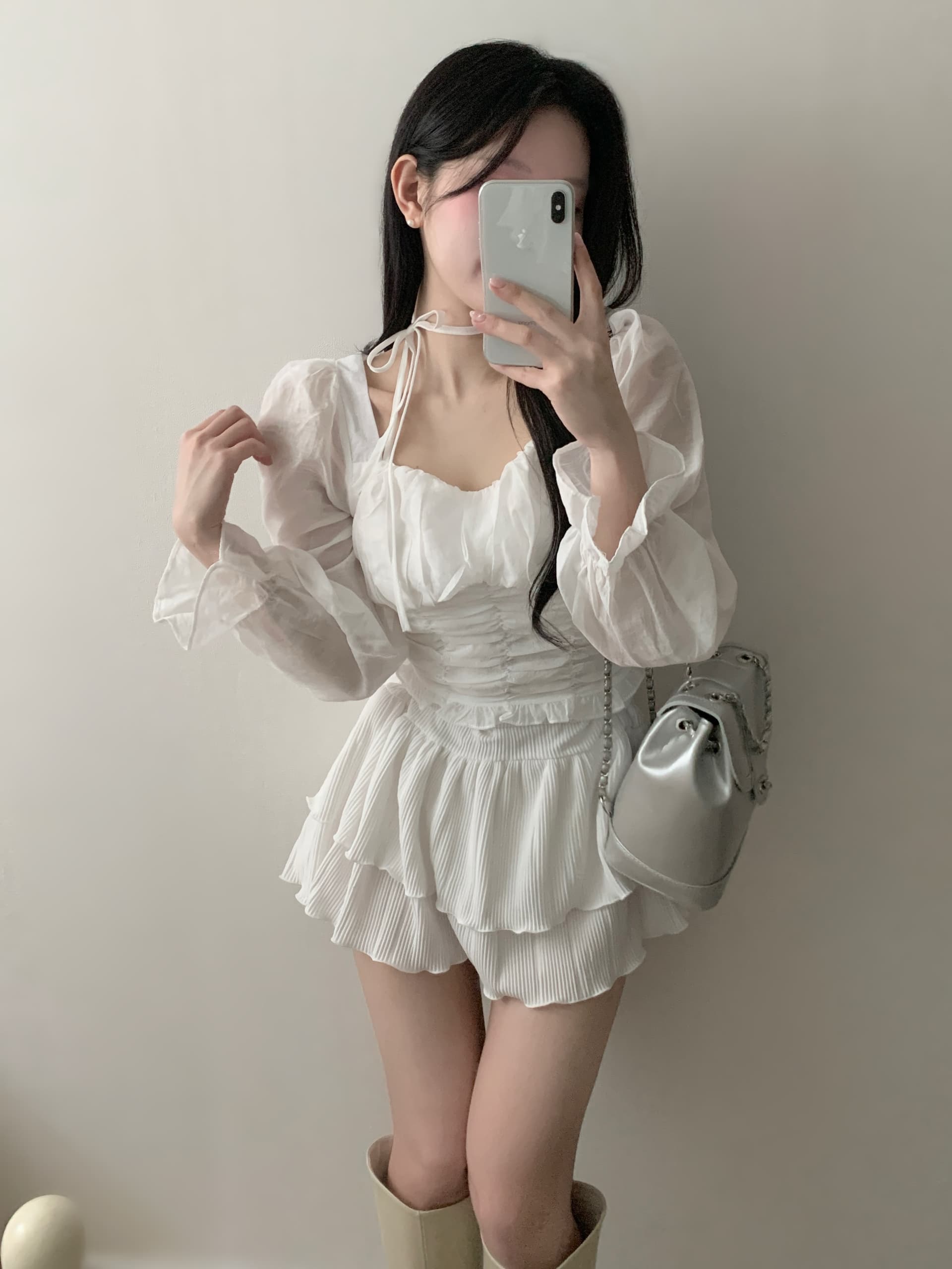 있음 선적 고대 조기 한 부서 부드러운 품격 주름 쉬폰 셔츠 상세 이미지 8