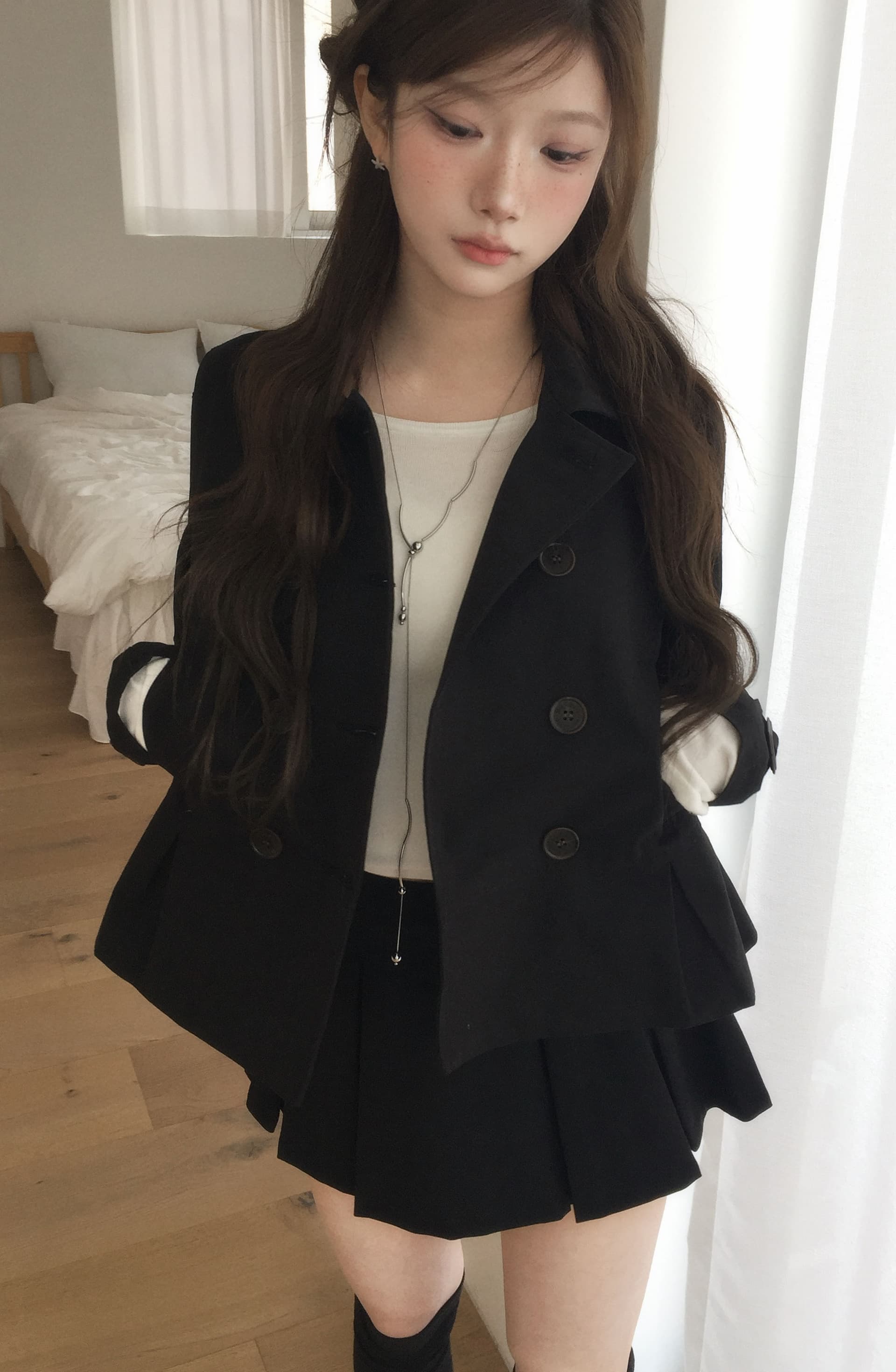 있음 선적 이중 버튼 바람막이 여성 허리 수축 디자인 센스 패션 다용도 재킷 상세 이미지 5