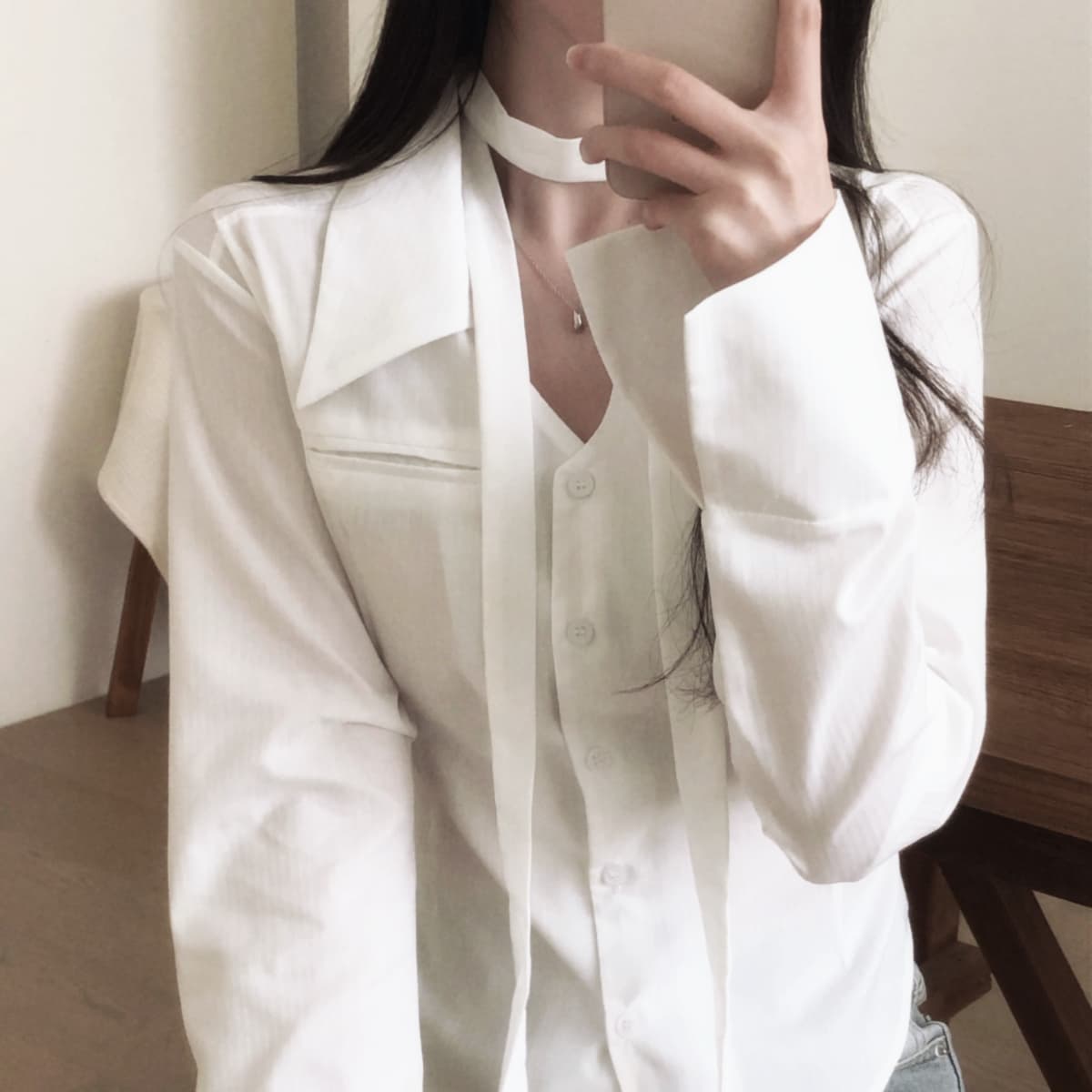 프랑스식 POLO 칼라 레이스업 허리 수축 여성 셔츠 외국 가스 루즈핏 하지마. 상세 이미지 6