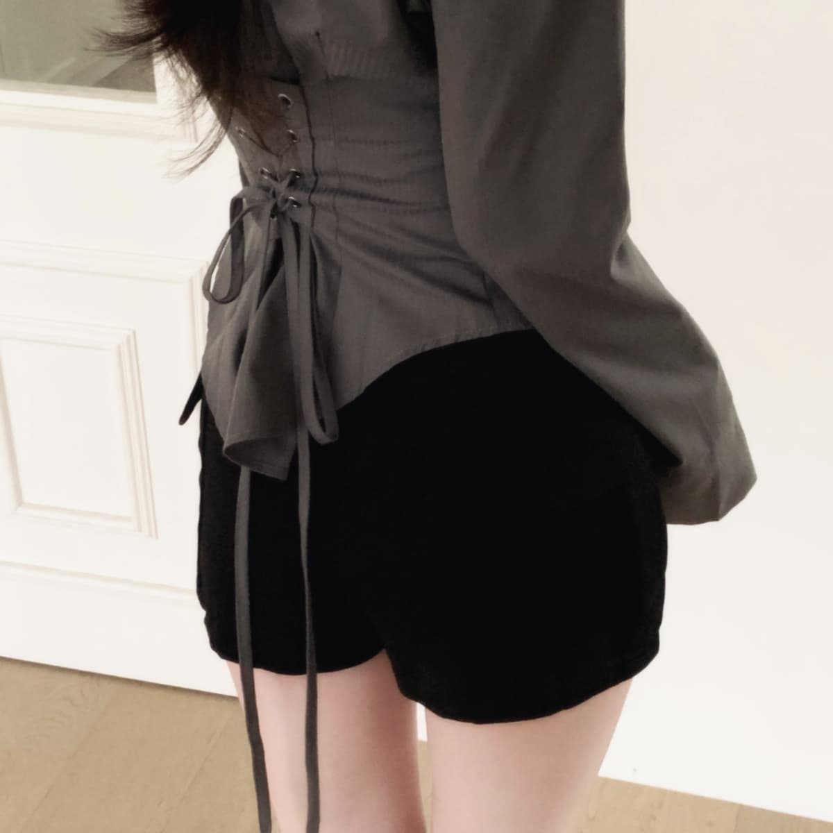 프랑스식 POLO 칼라 레이스업 허리 수축 여성 셔츠 외국 가스 루즈핏 하지마. 상세 이미지 9