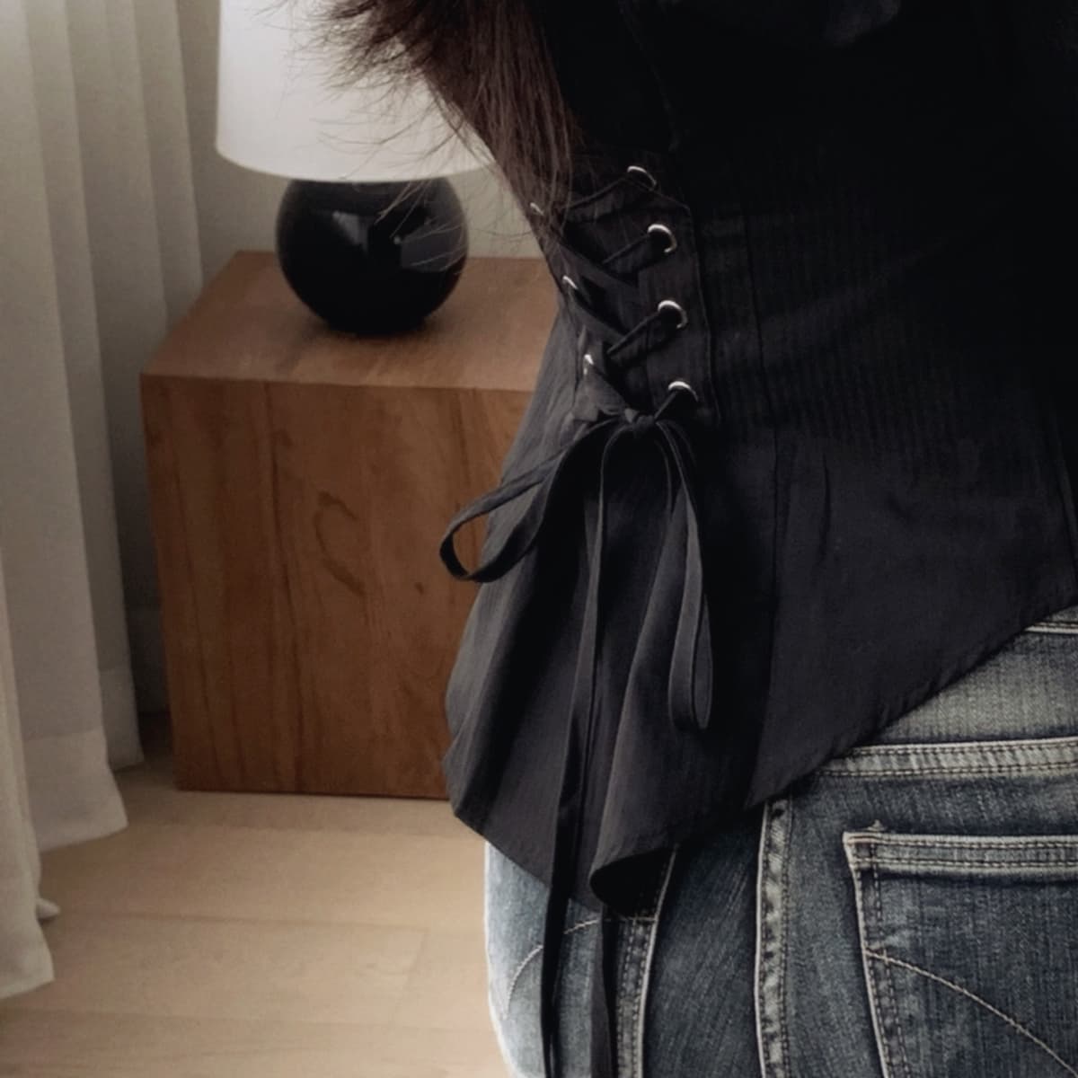 프랑스식 POLO 칼라 레이스업 허리 수축 여성 셔츠 외국 가스 루즈핏 하지마. 상세 이미지 15