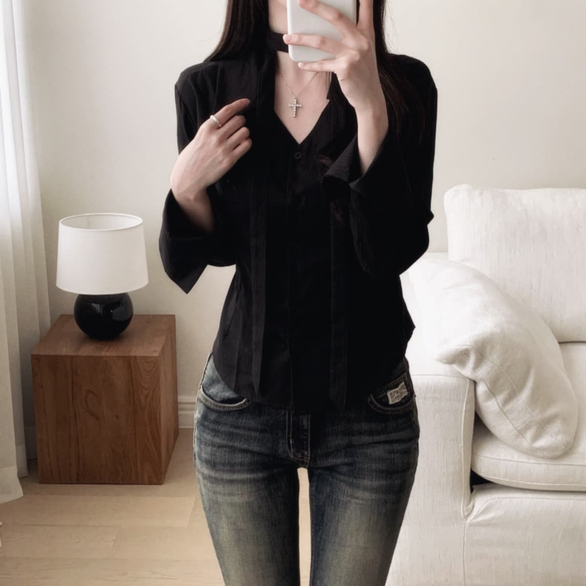 프랑스식 POLO 칼라 레이스업 허리 수축 여성 셔츠 외국 가스 루즈핏 하지마. 상세 이미지 17