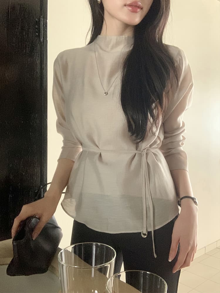 있음 선적 한 부서 낭만적 인 기질 반하이넥 마이크로 ~을 통해 허리 레이스 업 셔츠 캐미솔 투피스 세트 이미지 4