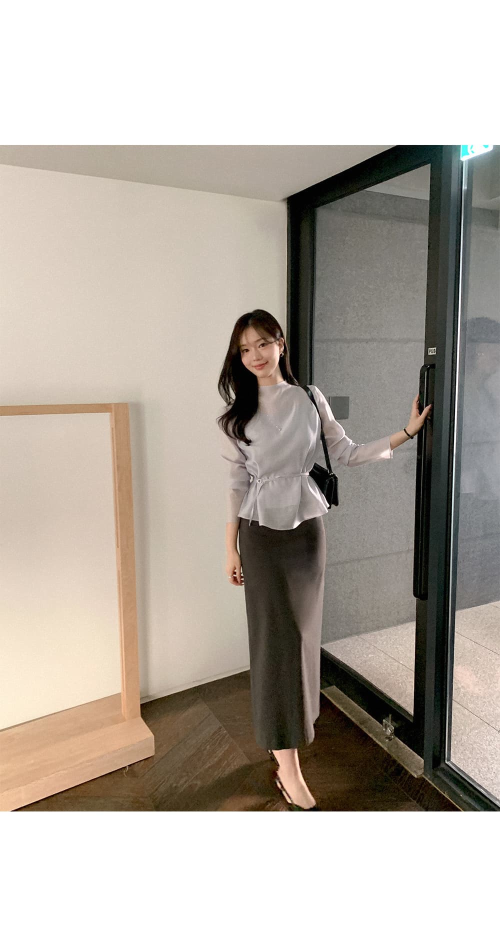 있음 선적 한 부서 낭만적 인 기질 반하이넥 마이크로 ~을 통해 허리 레이스 업 셔츠 캐미솔 투피스 세트 상세 이미지 13
