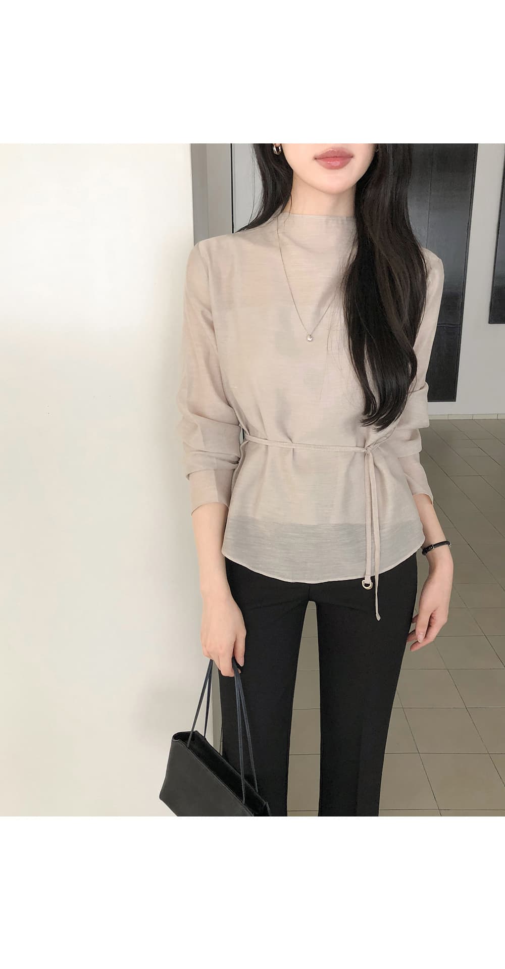 있음 선적 한 부서 낭만적 인 기질 반하이넥 마이크로 ~을 통해 허리 레이스 업 셔츠 캐미솔 투피스 세트 상세 이미지 34