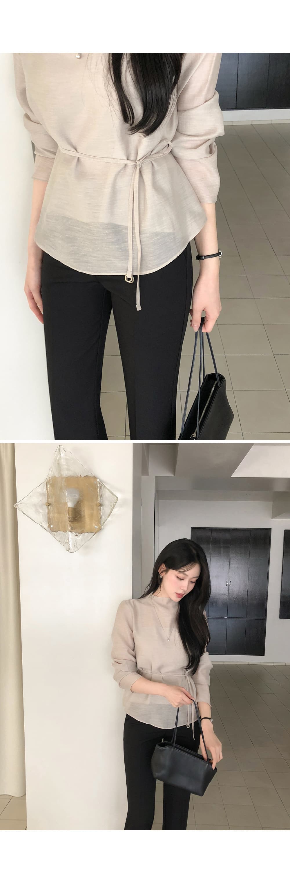 있음 선적 한 부서 낭만적 인 기질 반하이넥 마이크로 ~을 통해 허리 레이스 업 셔츠 캐미솔 투피스 세트 상세 이미지 35