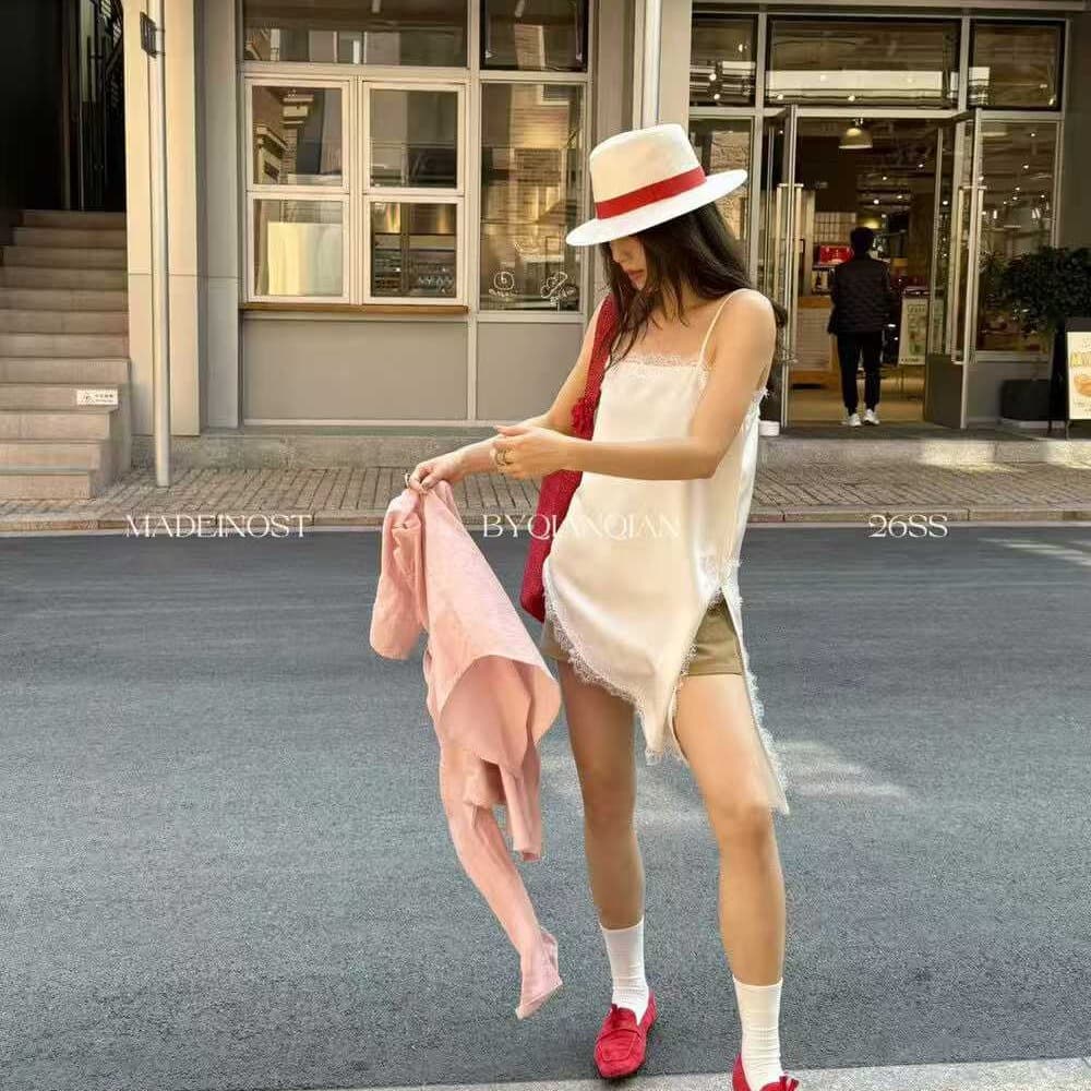 여름 거친 가장자리 불규칙 슬립 여성 셔츠 이미지 3