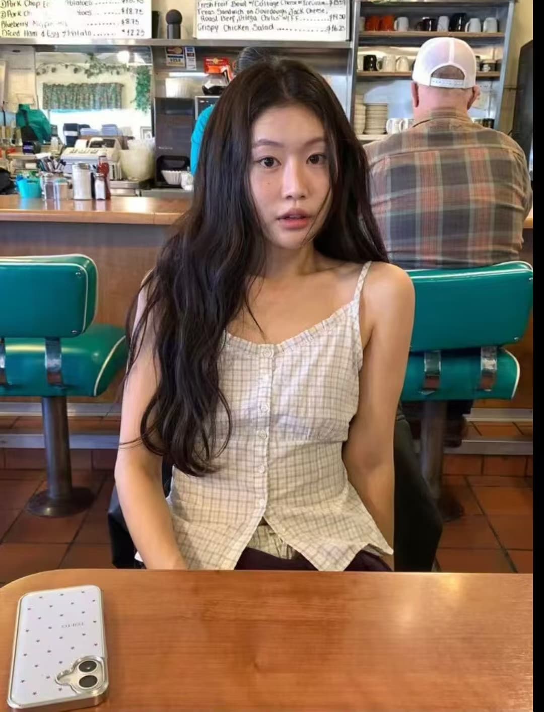 한국 2026 새로운 한국 스타일 레트로 체크무늬 허리 수축 레이스 부서 버클 캐미솔 상세 이미지 3