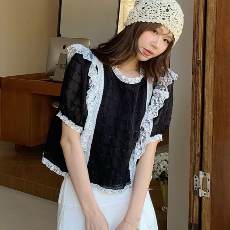 레이스 레이스 여성 셔츠 이미지 3