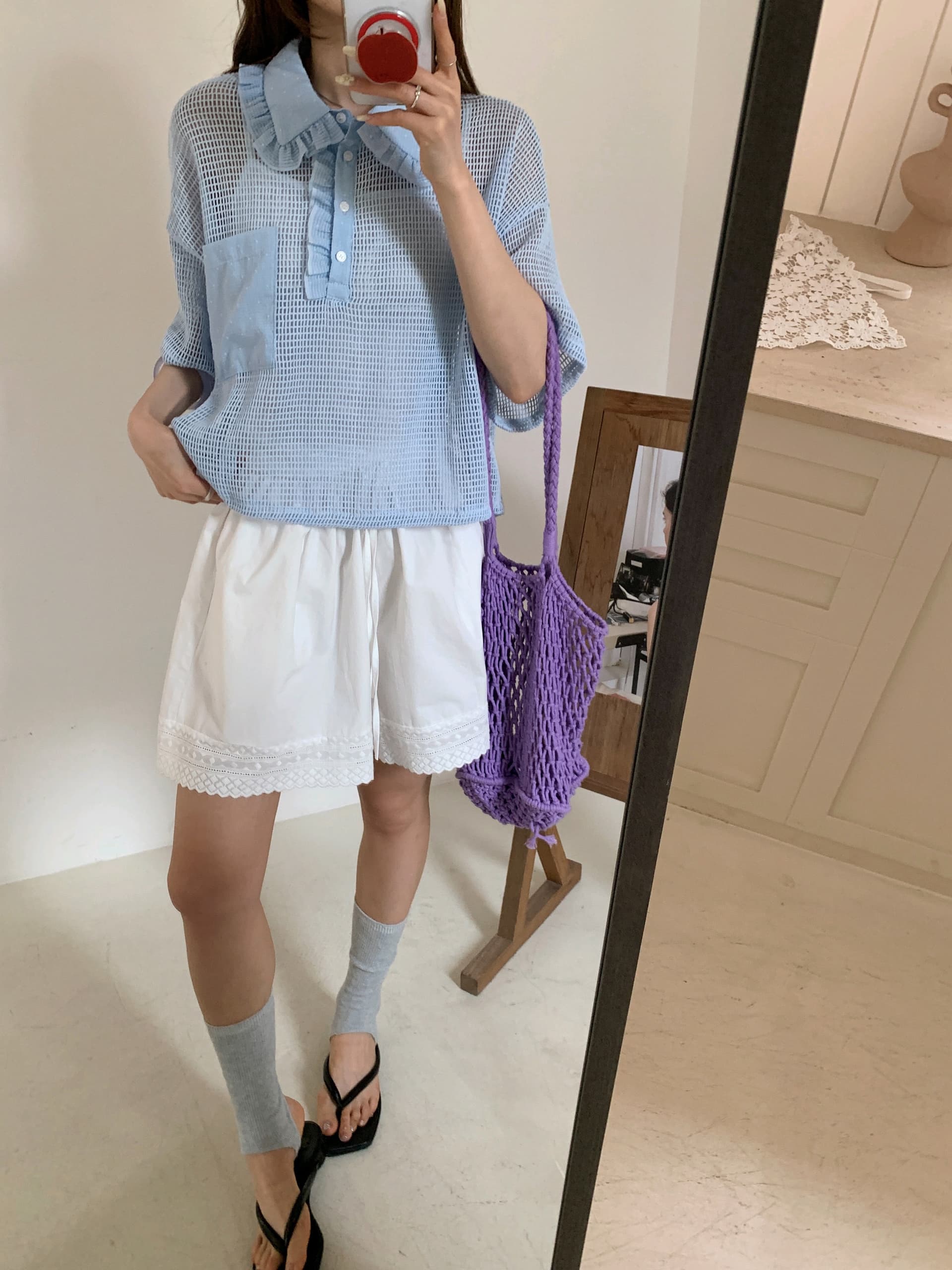 홀로우 아웃 주머니 셔츠 맨위 여성 상세 이미지 10