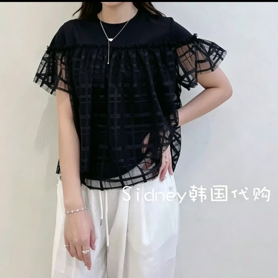 재고 있음 패치워크 망사 페이크 레이어드 반팔 티셔츠 여성 여름 새로운 자이언트 잘 생긴 슬림해 보이는 디자인 센스 맨위 이미지 4
