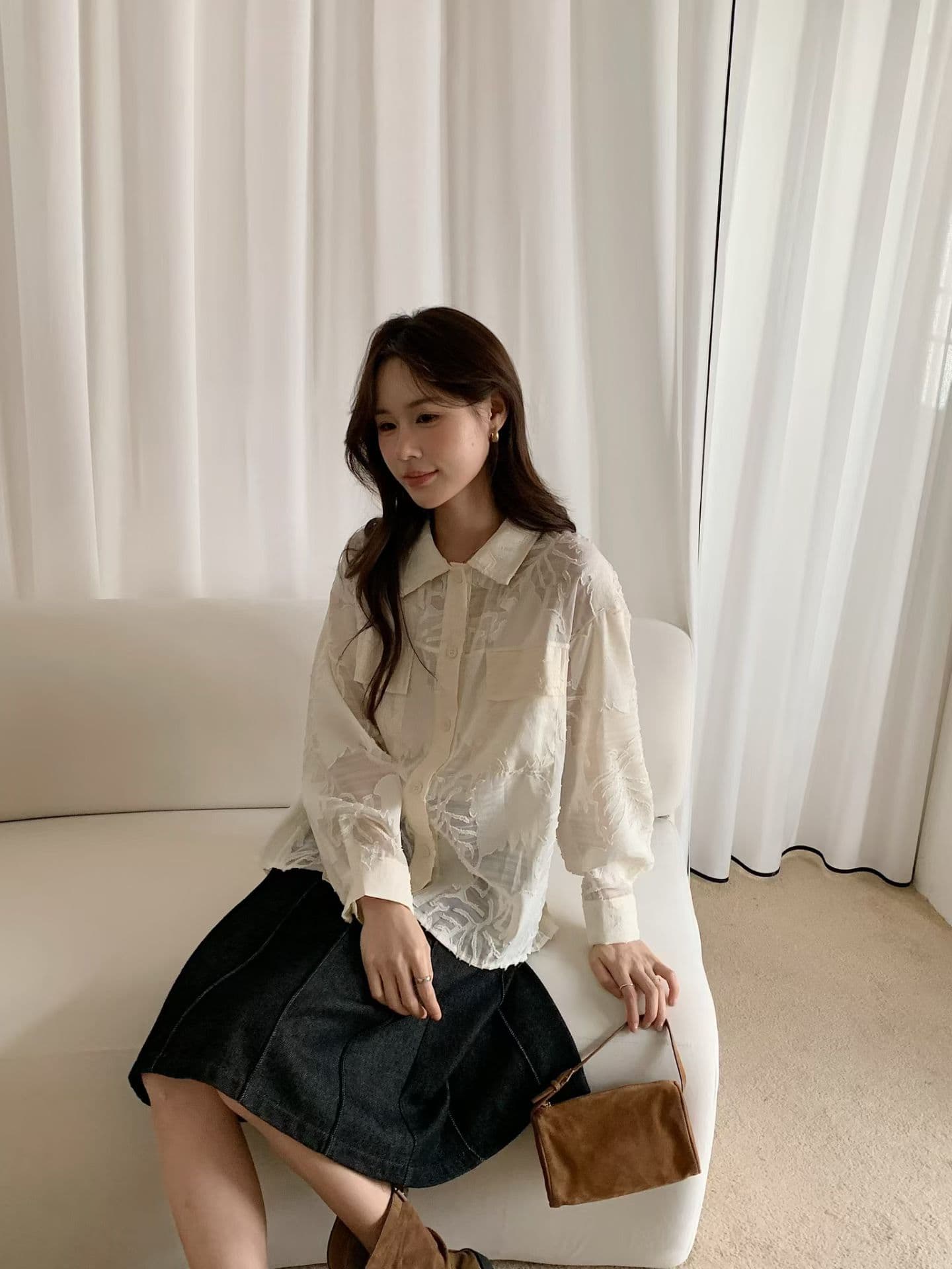 26 한국 이른 가을 긴팔 홀로우 아웃 셔츠 맨위 여성 상세 이미지 13