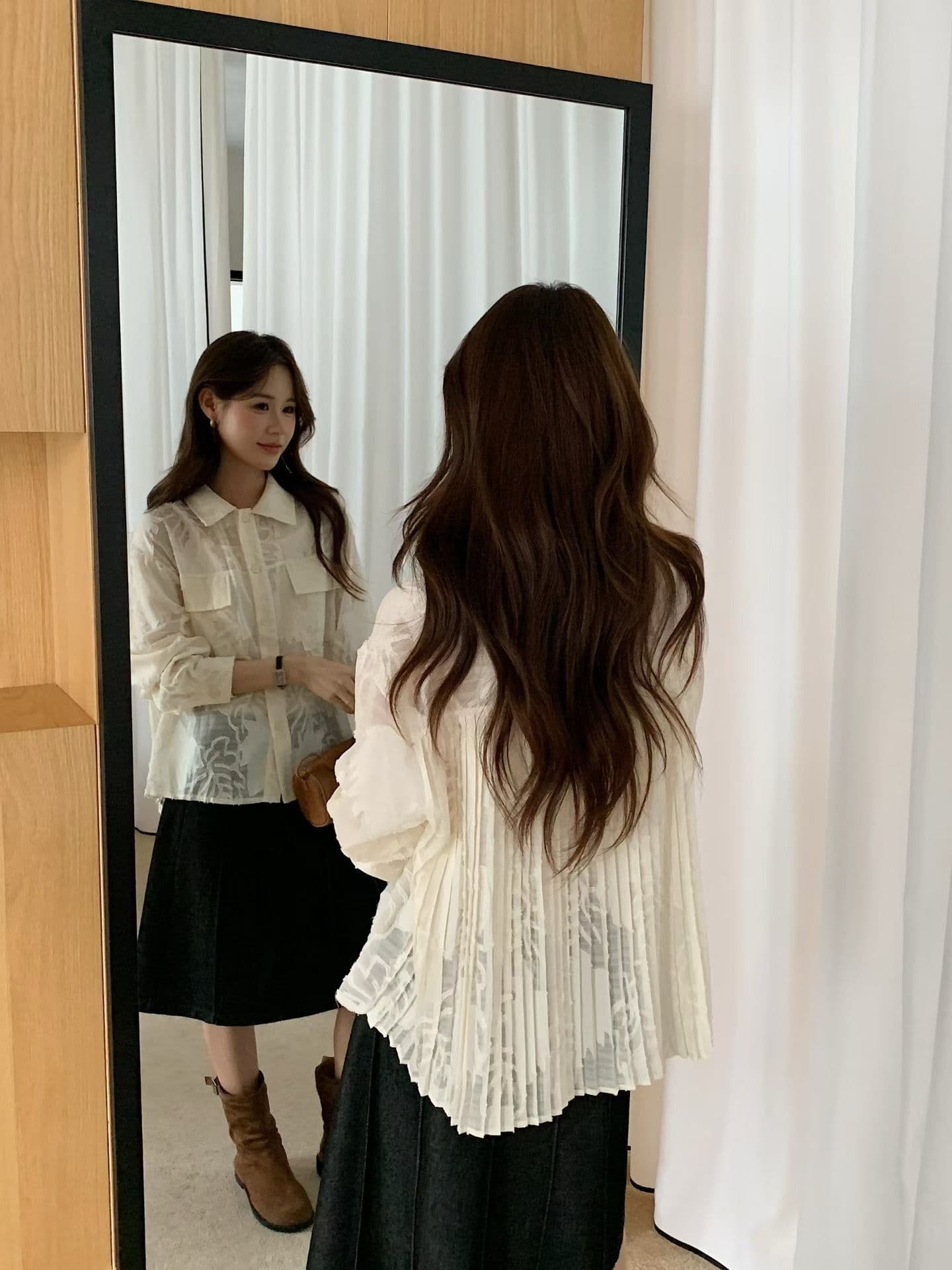 26 한국 이른 가을 긴팔 홀로우 아웃 셔츠 맨위 여성 상세 이미지 16