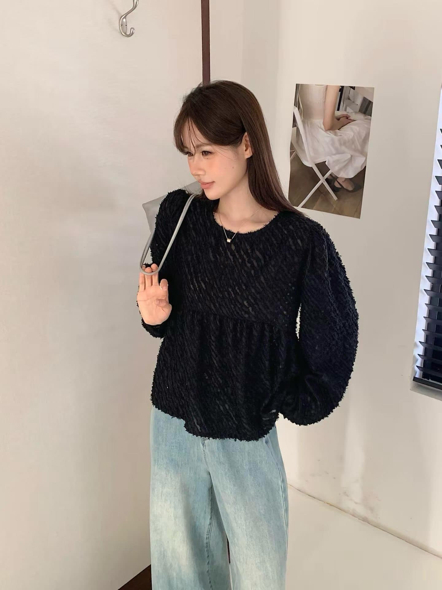 가을 새로운 동대문 한 스타일 달콤함 사선 무늬 연령 감소 다용도 맨위 긴팔 셔츠 여성 상세 이미지 1