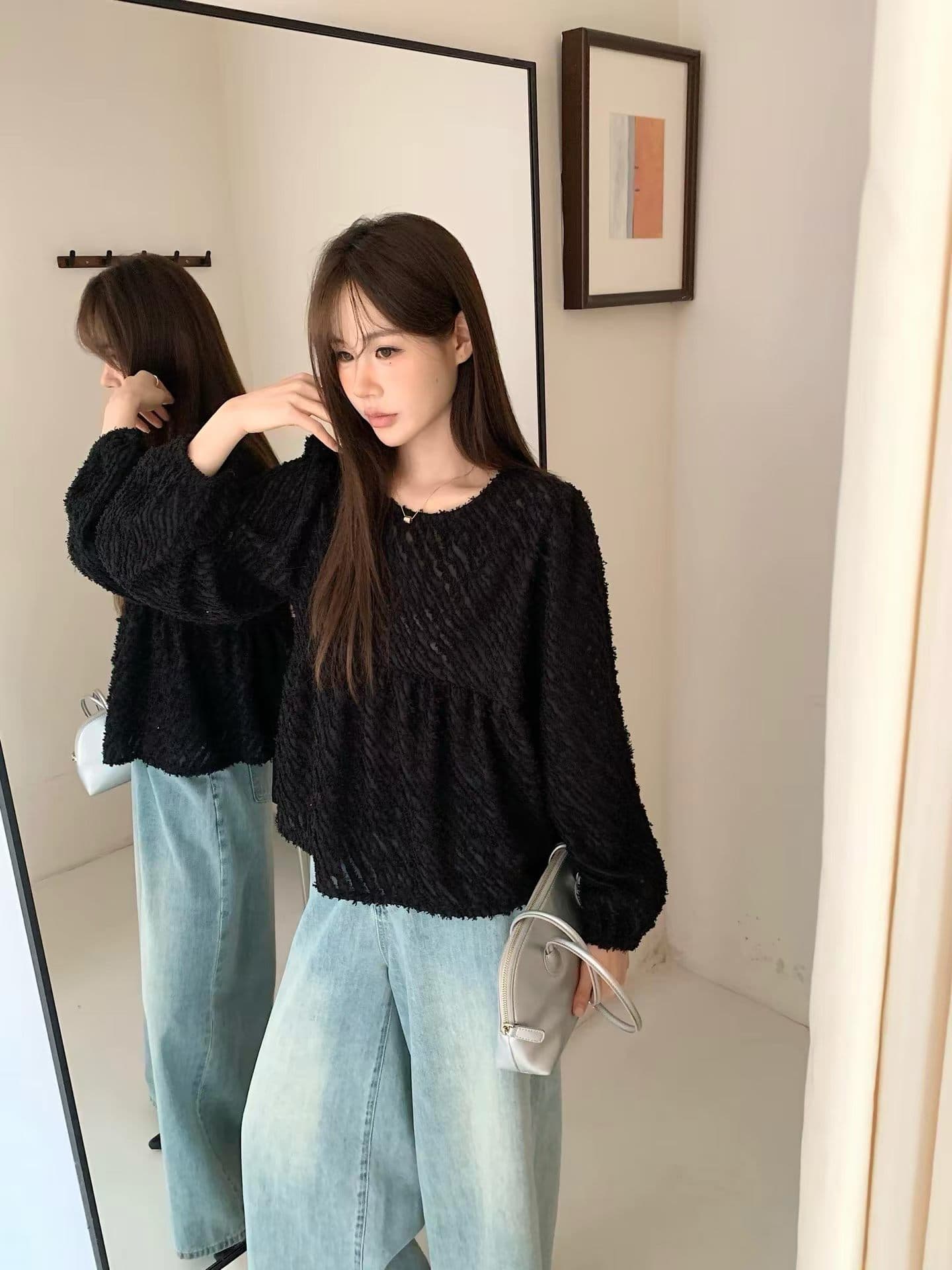 가을 새로운 동대문 한 스타일 달콤함 사선 무늬 연령 감소 다용도 맨위 긴팔 셔츠 여성 상세 이미지 2