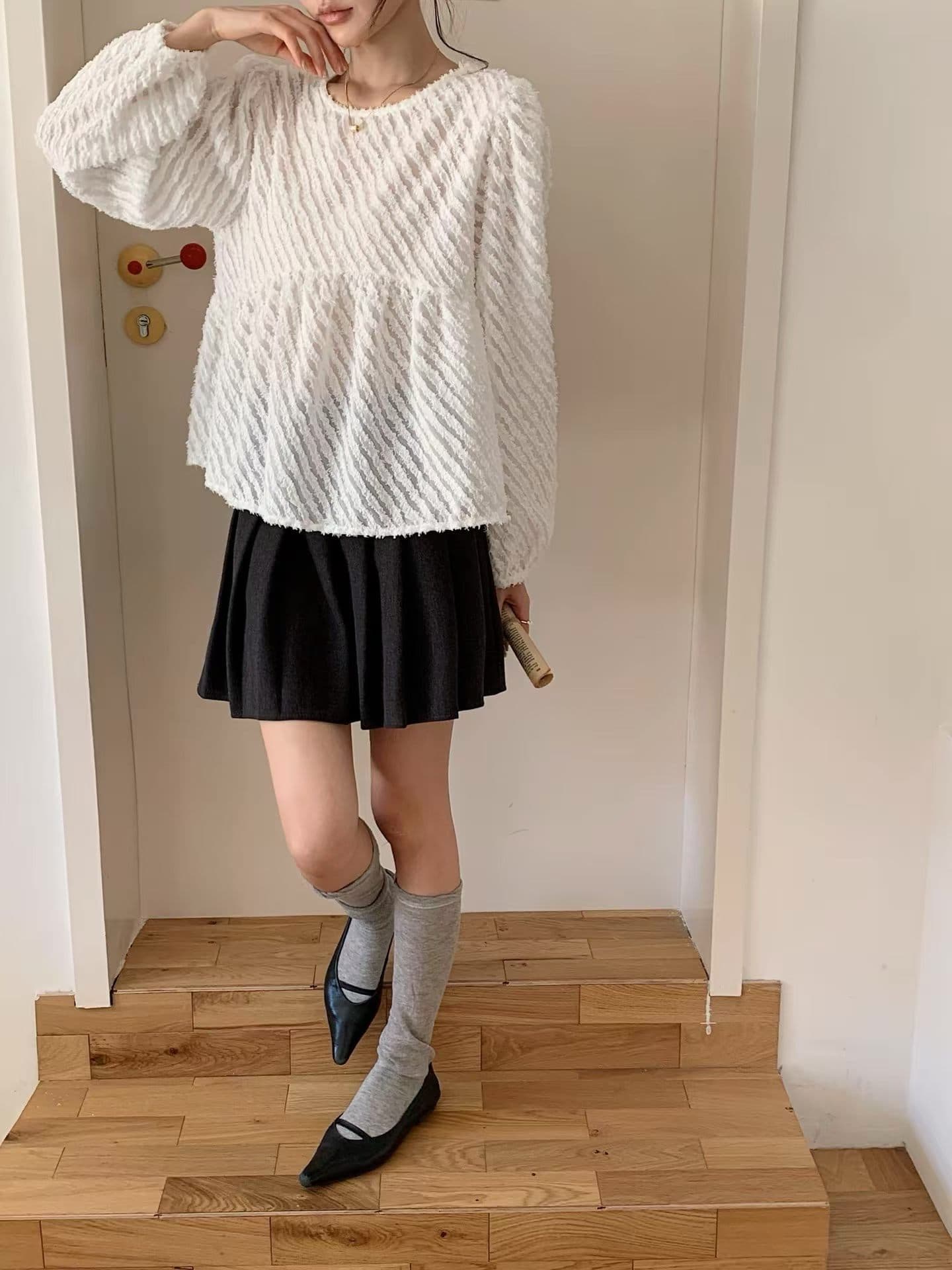 가을 새로운 동대문 한 스타일 달콤함 사선 무늬 연령 감소 다용도 맨위 긴팔 셔츠 여성 상세 이미지 6