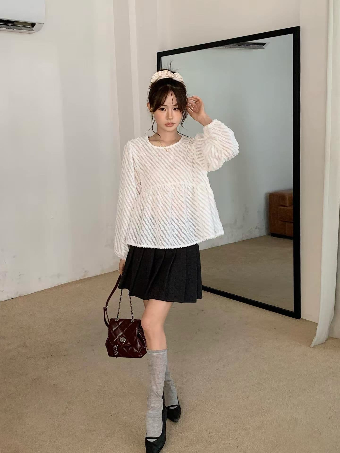 가을 새로운 동대문 한 스타일 달콤함 사선 무늬 연령 감소 다용도 맨위 긴팔 셔츠 여성 상세 이미지 8