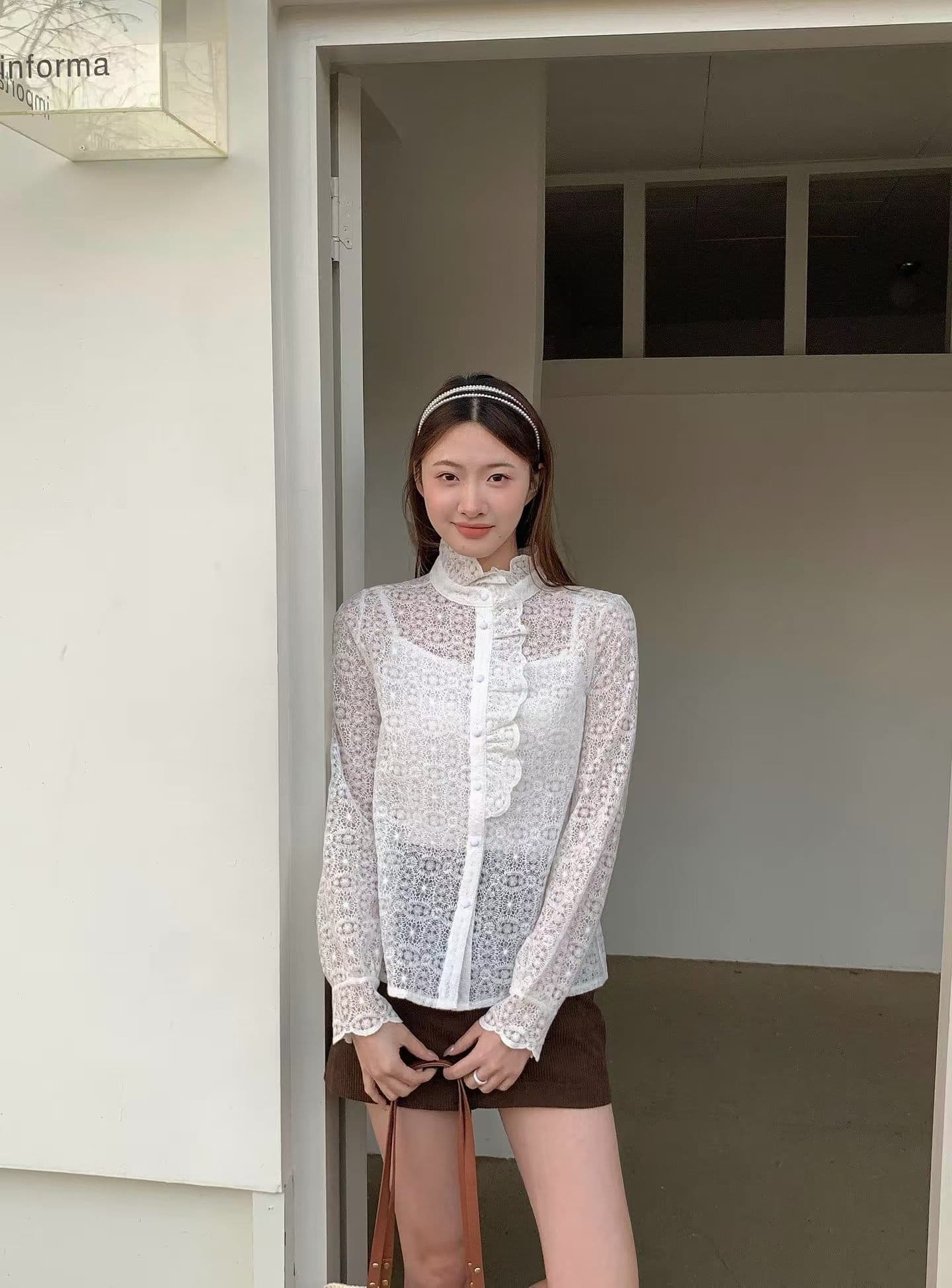 26 가을 홀로우 아웃 작은 샤넬 스타일 긴팔 셔츠 맨위 여성 경기 슬립 상세 이미지 7