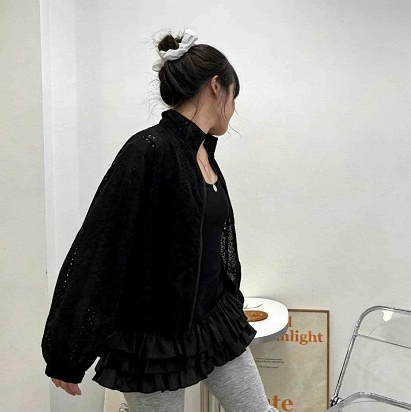 26 가을 새로운 한국 스타일 패션 자수 지퍼 스탠드 칼라 얇은 코트 재킷 이미지 4