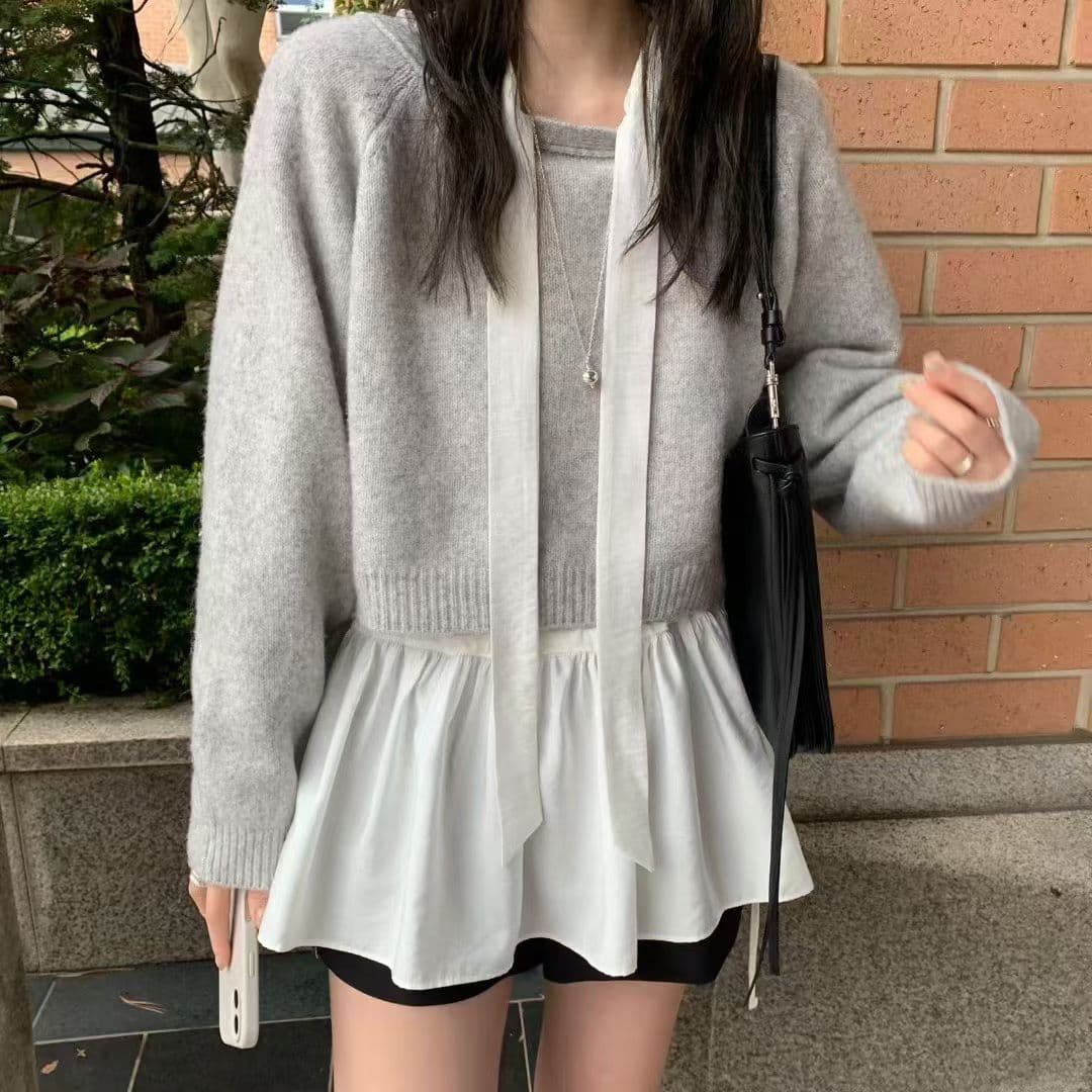 있음 선적 한국 chic 루즈핏 레이스 업 셔츠 상세 이미지 1
