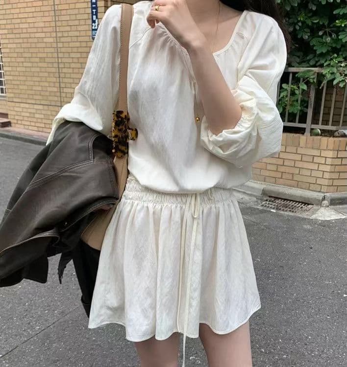 동대문 패션 작은 대중 클래식 단색 chic 바람 루즈핏 레이스 업 셔츠 상세 이미지 10