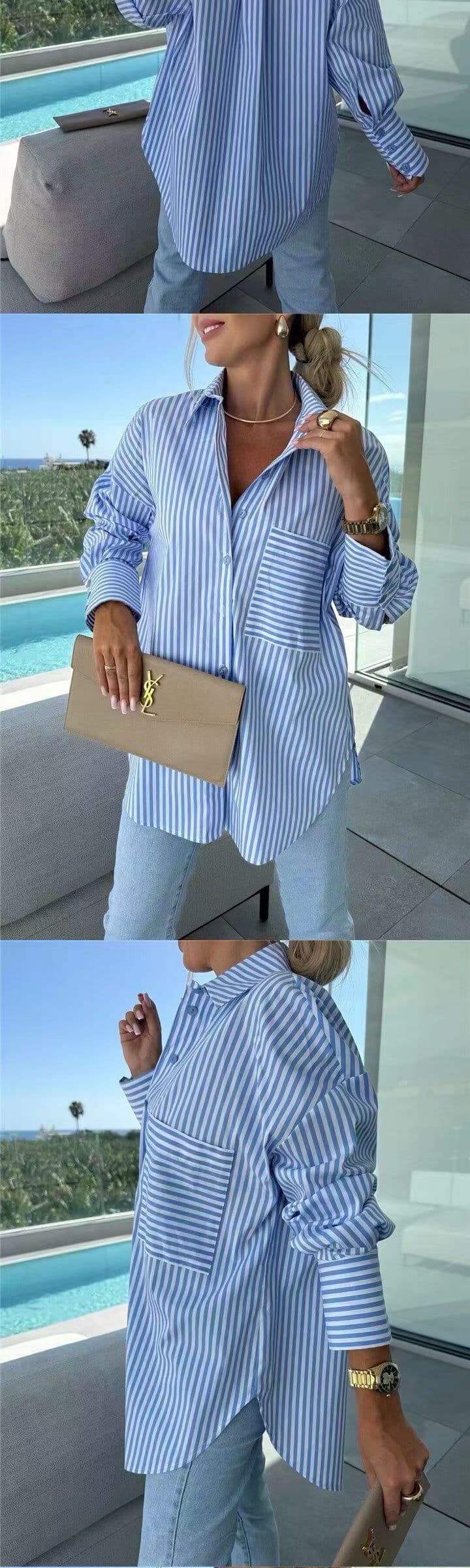 아마존 AliExpress 새로운 스트라이프 긴팔 셔츠 상세 이미지 2
