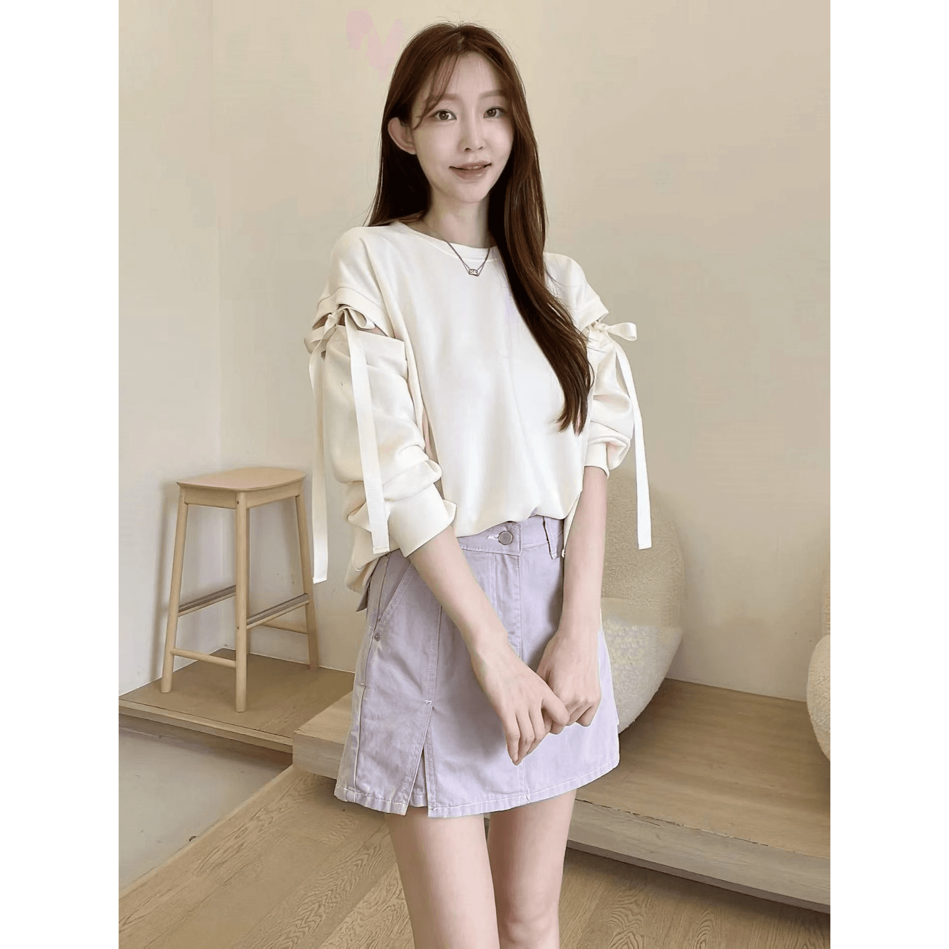 한국 동대문 나비 넥타이 탈착식 소매 후드티 이미지 5