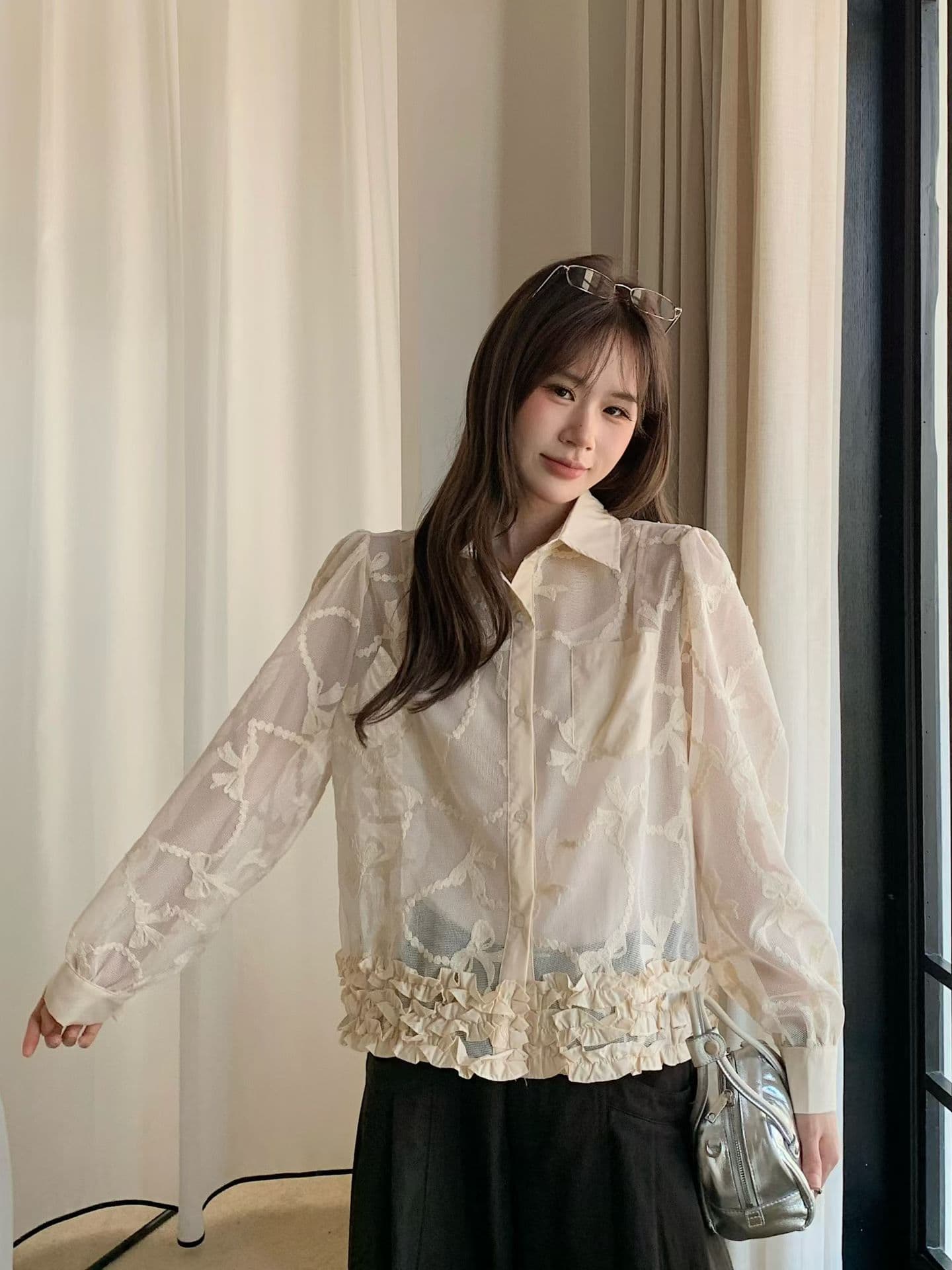 가을 겨울 긴팔 홀로우 아웃 셔츠 오픈 가디건 여성 26 한국 스타일 맨위 상세 이미지 8