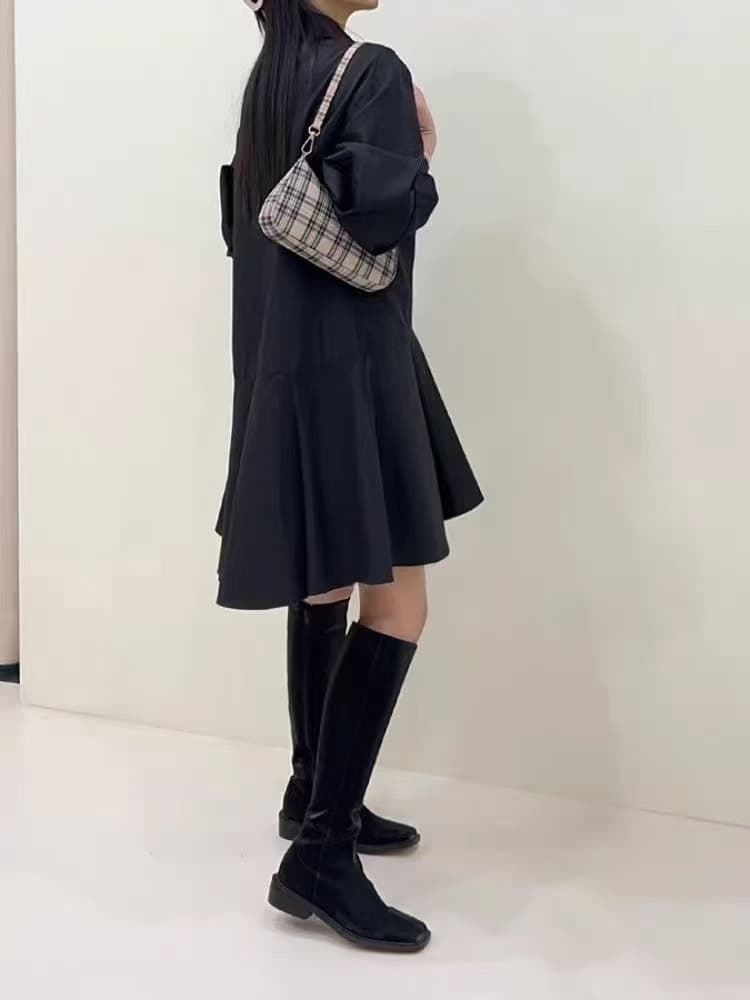 한국 chic 연령 감소 루즈핏 싱글 줄 버튼 폴로 칼라 프릴 인형 셔츠 드레스 상세 이미지 1
