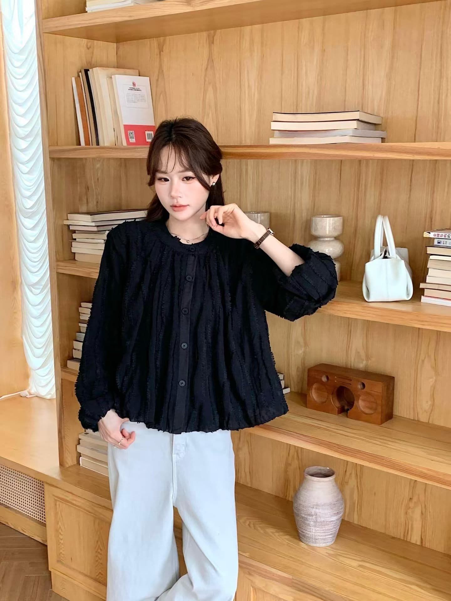 가을 한국 스타일 새로운 다용도 달콤함 스탠드 칼라 무거운 작업 술 랜턴 긴팔 여성 셔츠 상세 이미지 2