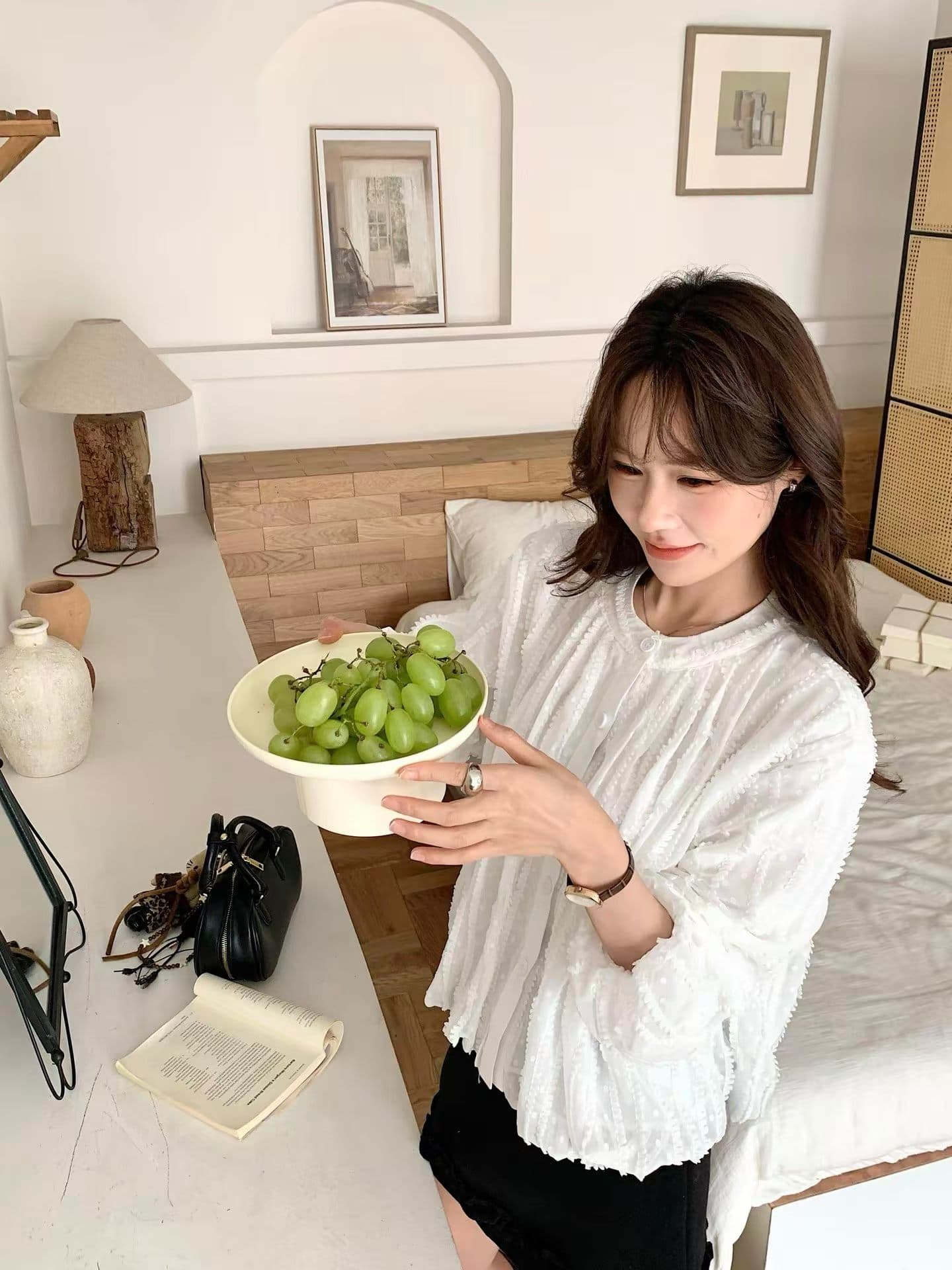 가을 한국 스타일 새로운 다용도 달콤함 스탠드 칼라 무거운 작업 술 랜턴 긴팔 여성 셔츠 상세 이미지 6