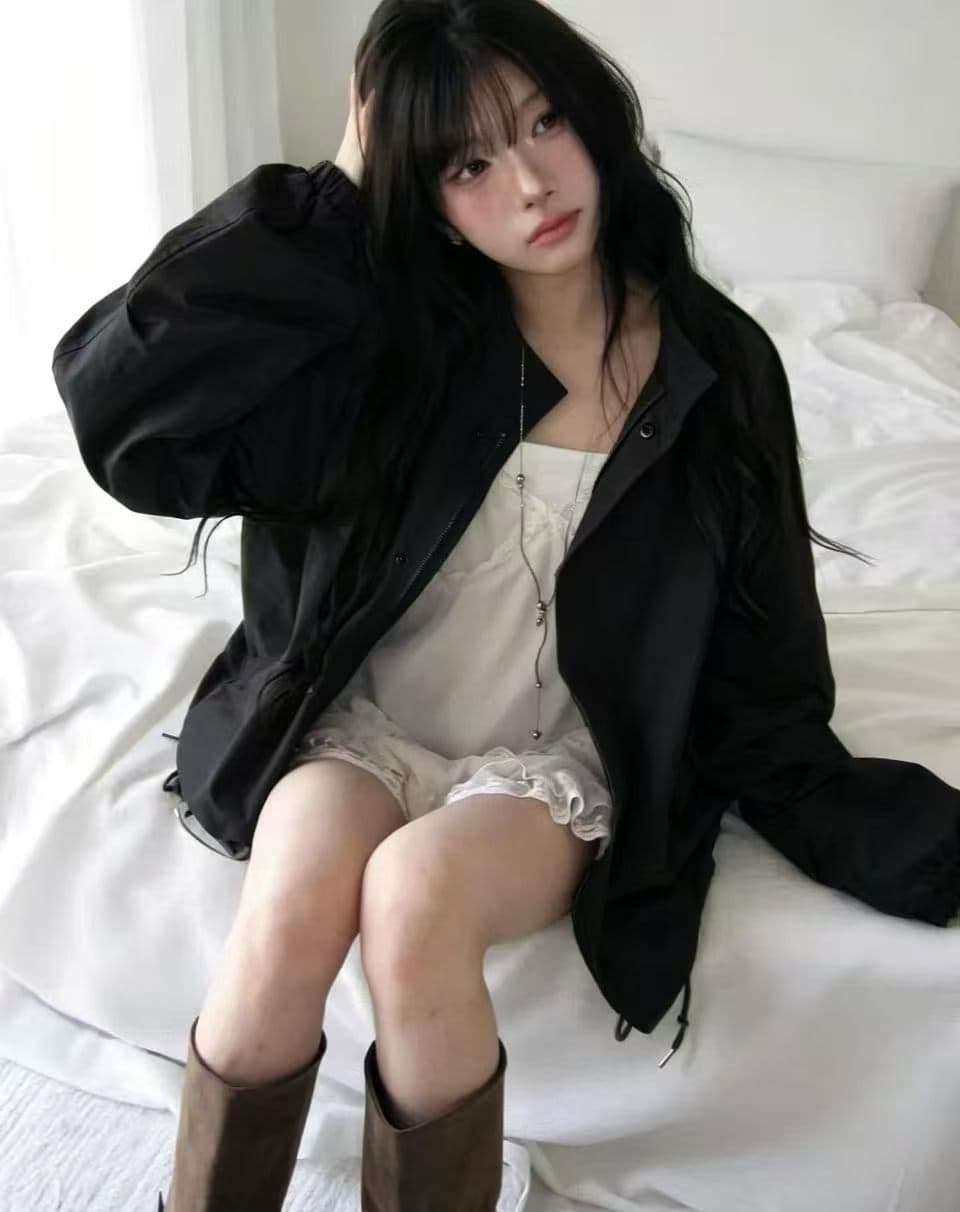 한국 동대문 2026 년 새로운 한국 스타일 달콤한 차가운 레트로 워크웨어 바람 루즈핏 다용도 스탠드 칼라 바람막이 여성 이미지 4