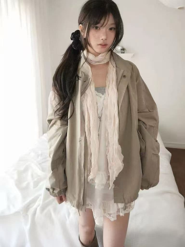 한국 동대문 2026 년 새로운 한국 스타일 달콤한 차가운 레트로 워크웨어 바람 루즈핏 다용도 스탠드 칼라 바람막이 여성 상세 이미지 11