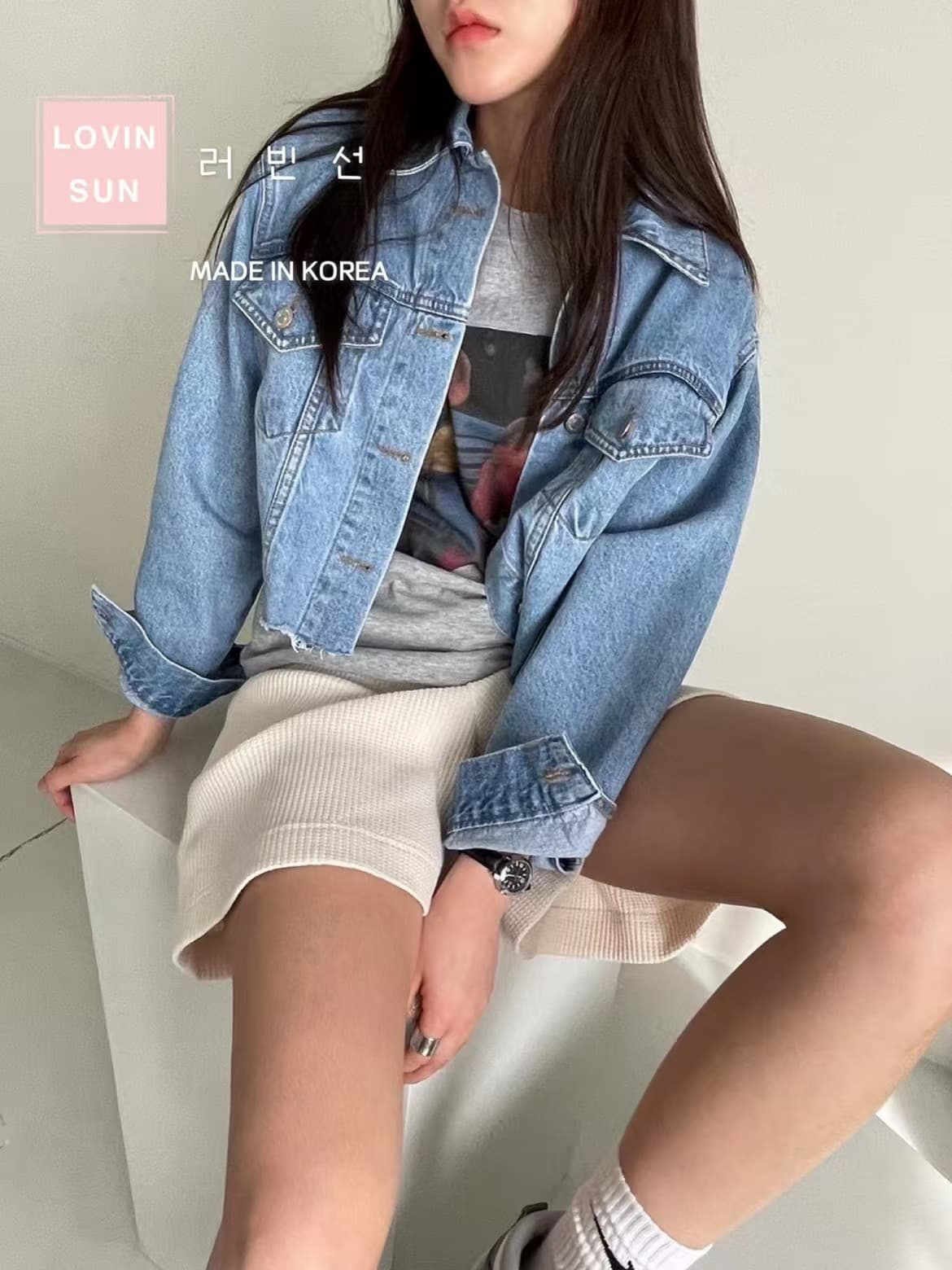 26 년 한국 레트로 거친 가장자리 쇼트 스타일 루즈핏 캐주얼 데님 재킷 하이웨이스트 자켓 작은 키 이미지 2