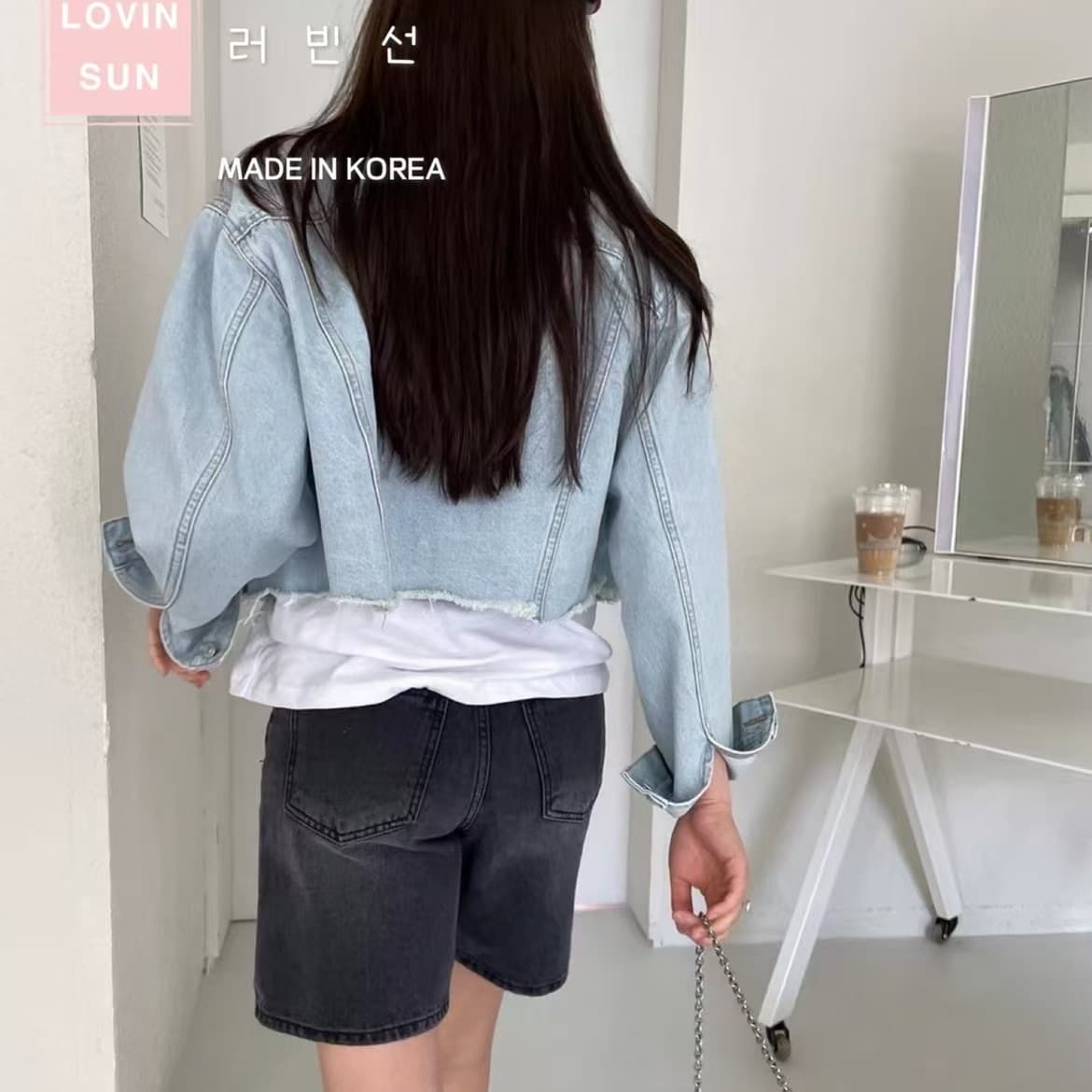 26 년 한국 레트로 거친 가장자리 쇼트 스타일 루즈핏 캐주얼 데님 재킷 하이웨이스트 자켓 작은 키 상세 이미지 2